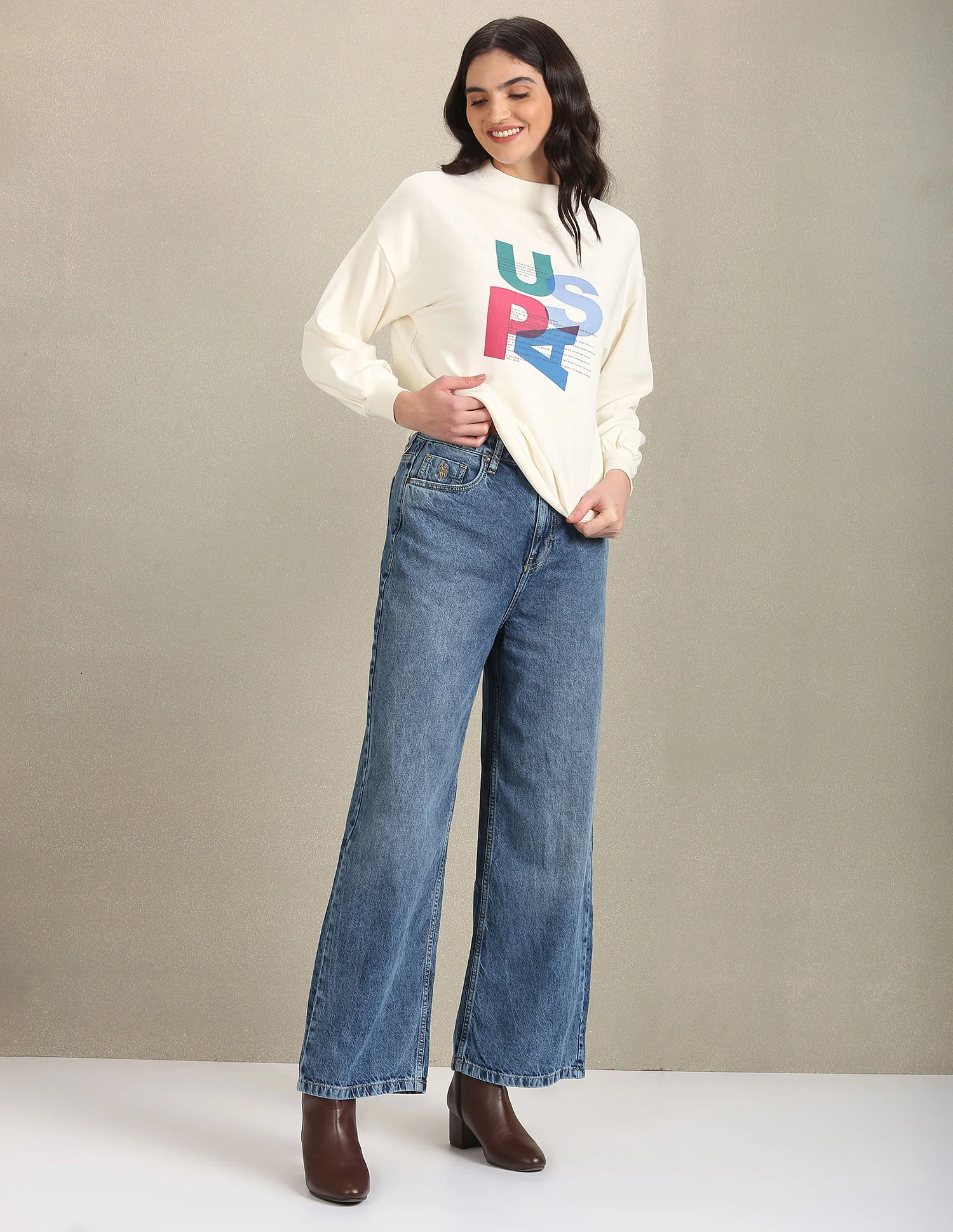 Mock Neck Brand Print Sweatshirt - Image 3