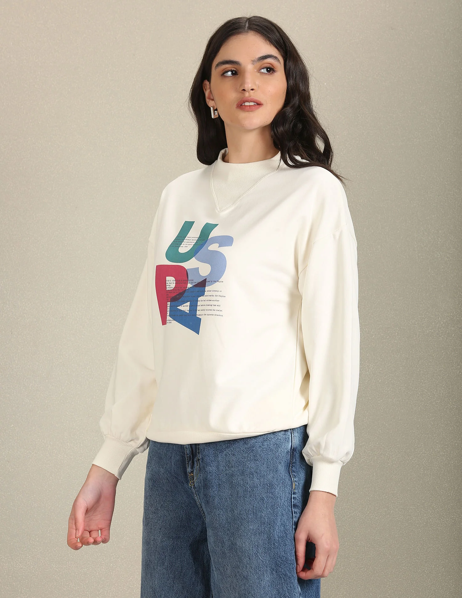 Mock Neck Brand Print Sweatshirt - Image 4