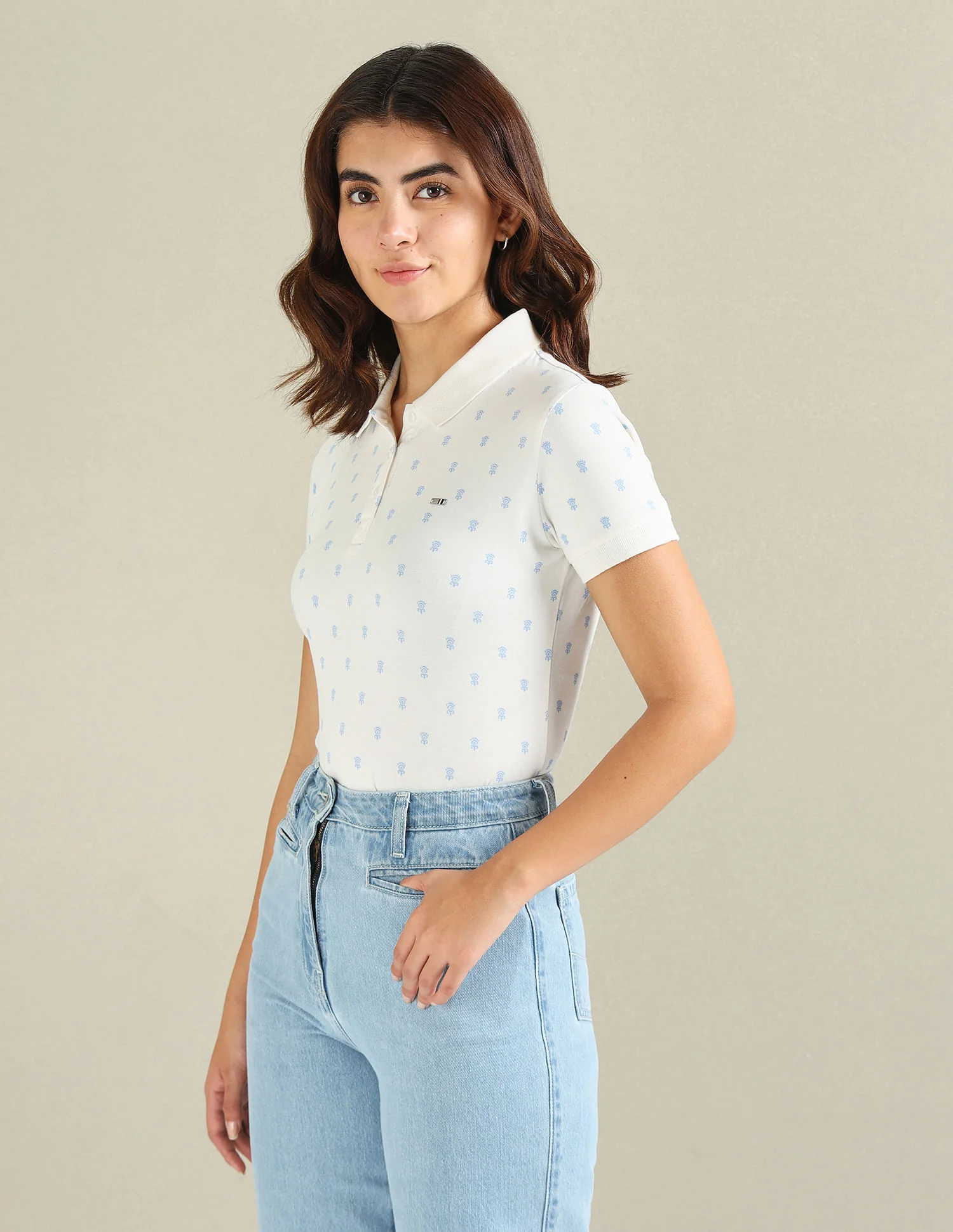 Motif Print Cotton Stretch Polo Shirt - Image 4