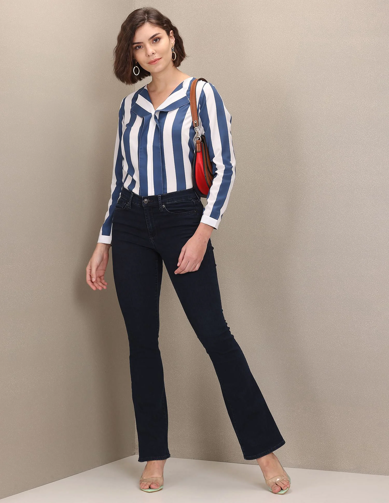 Notched Neck Vertical Striped Evening Top - Image 3