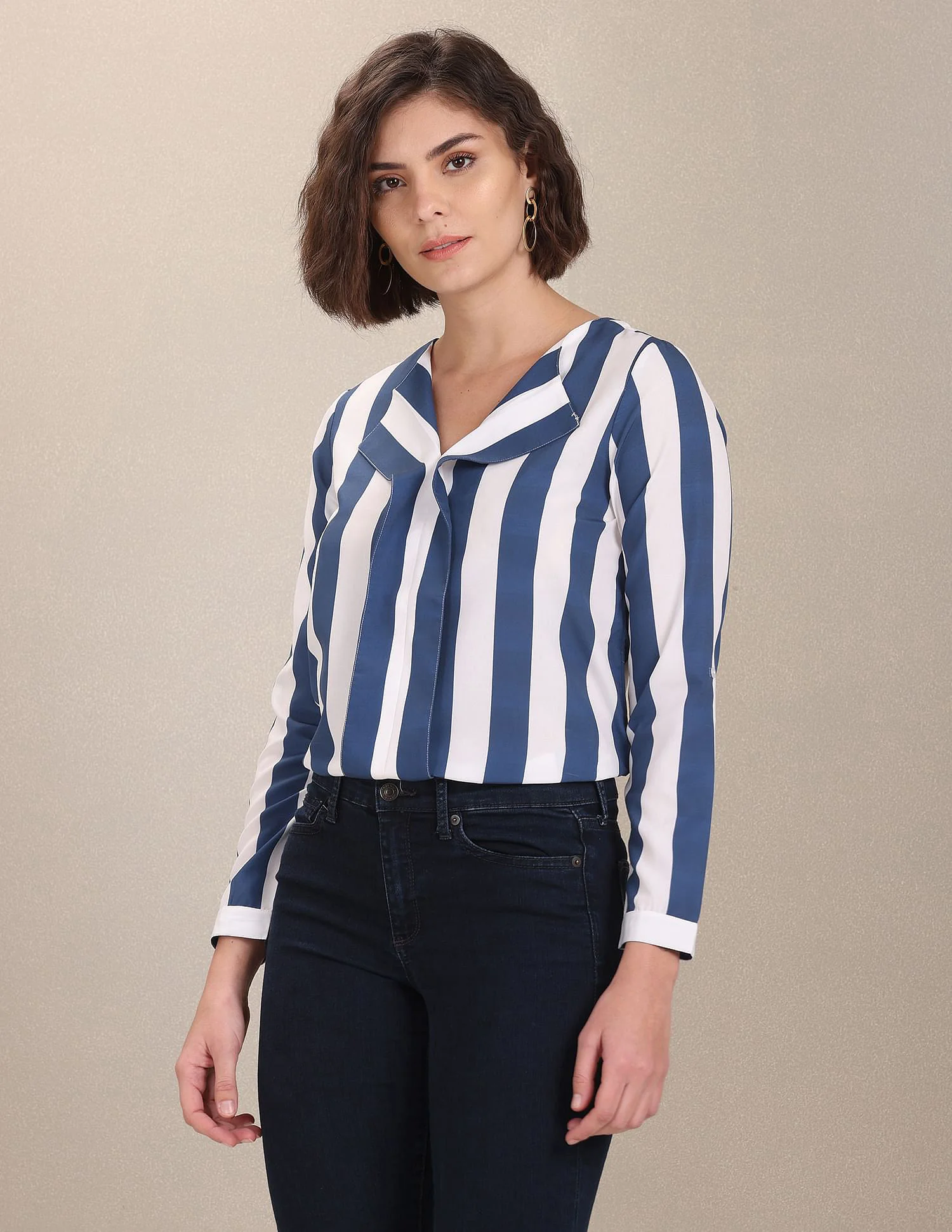 Notched Neck Vertical Striped Evening Top - Image 4