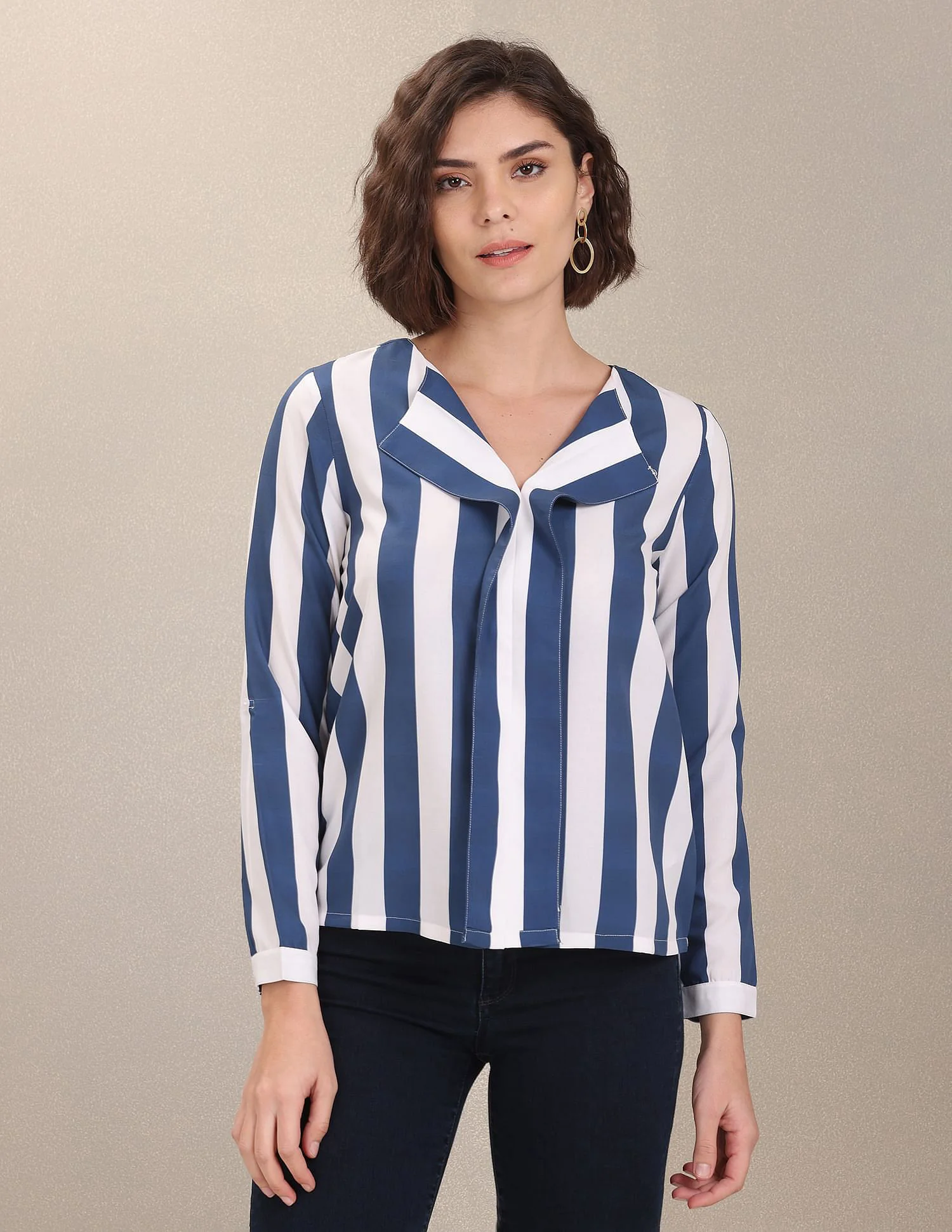Notched Neck Vertical Striped Evening Top - Image 6