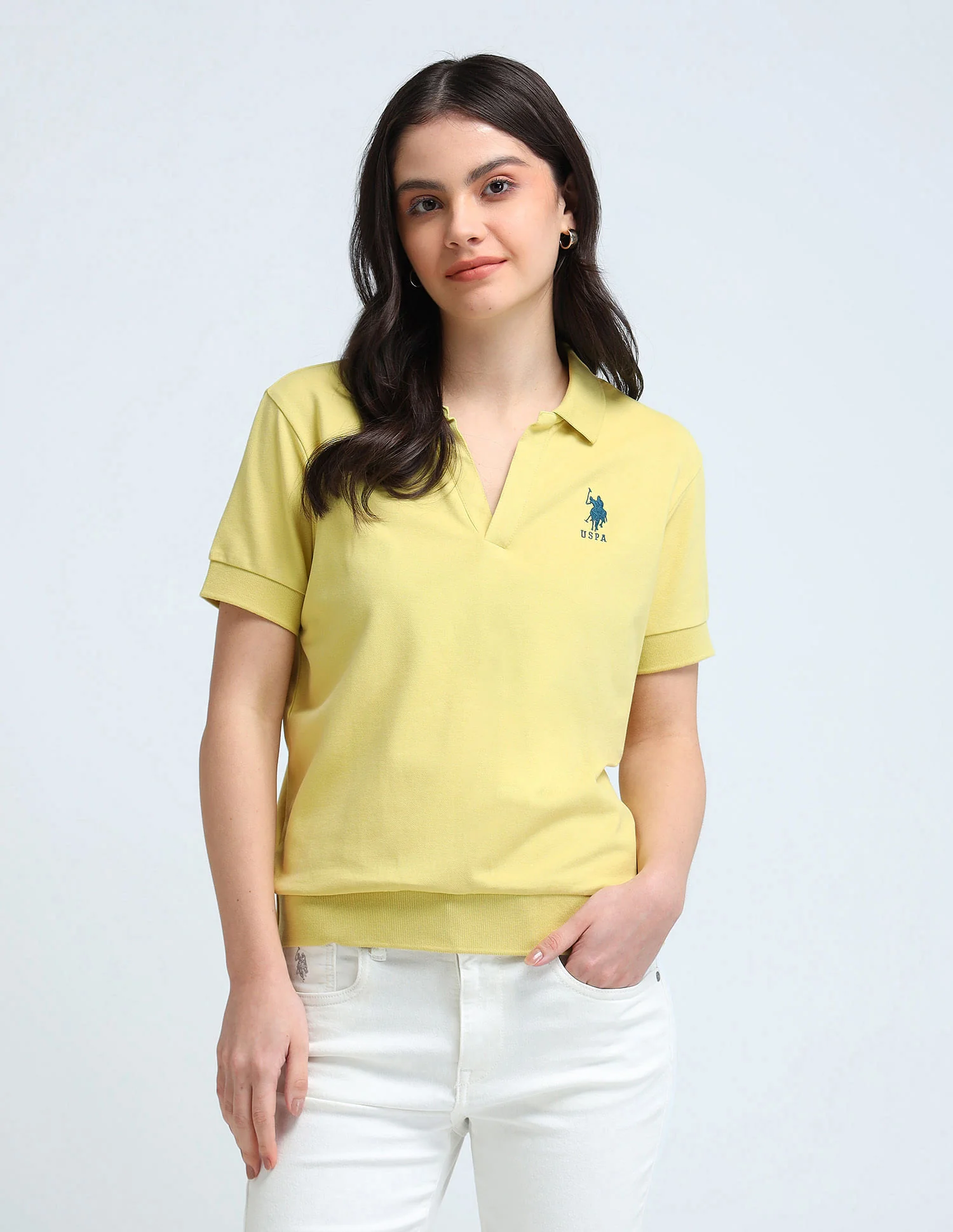Open Placket Relaxed Polo Shirt
