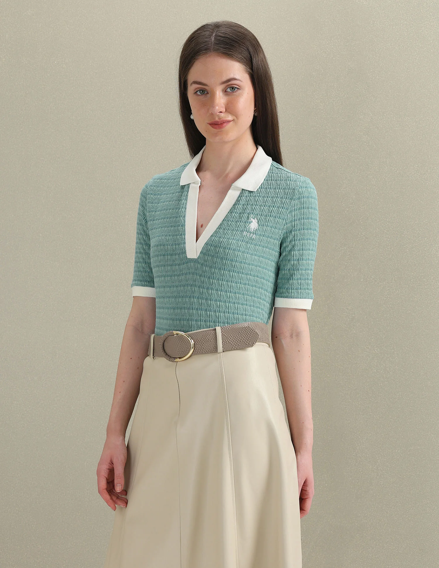 Open Placket Textured Polo Shirt - Image 4