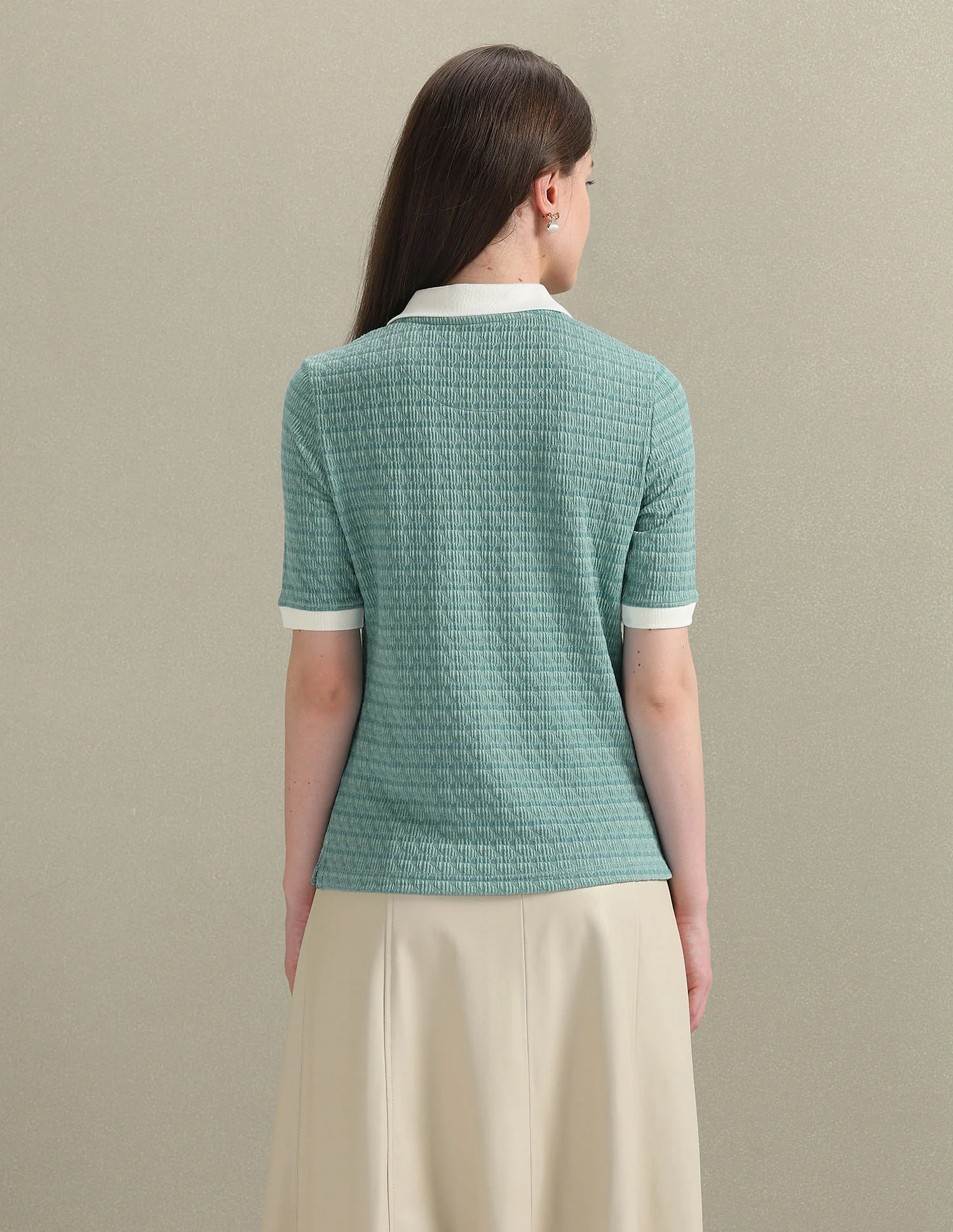 Open Placket Textured Polo Shirt - Image 5