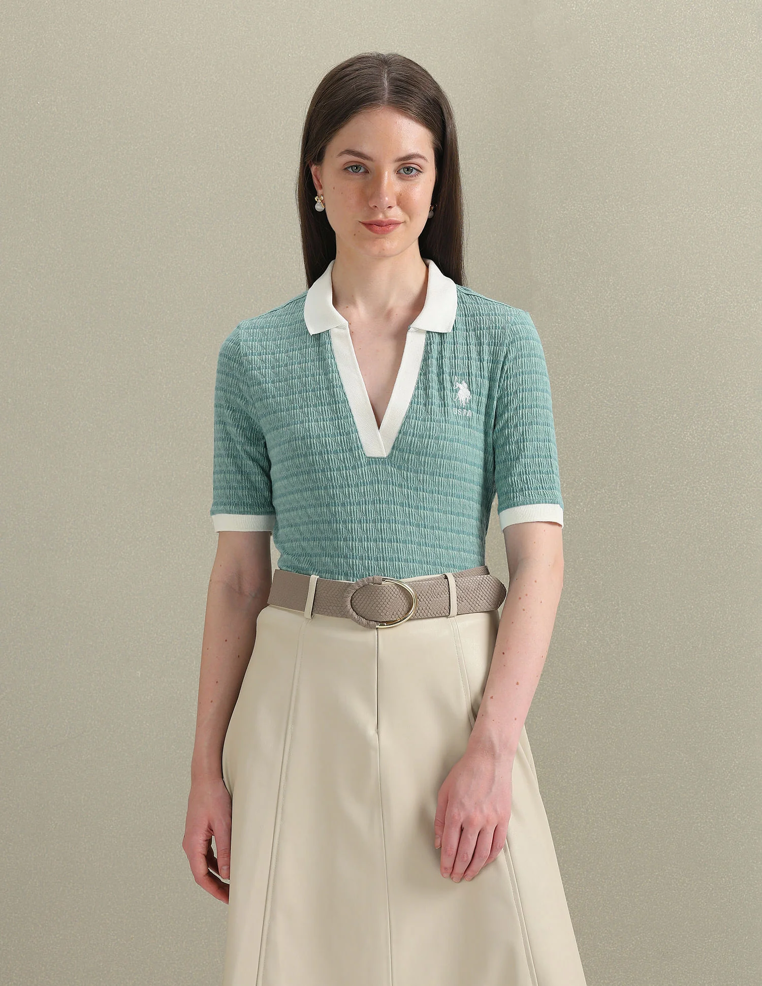 Open Placket Textured Polo Shirt - Image 6