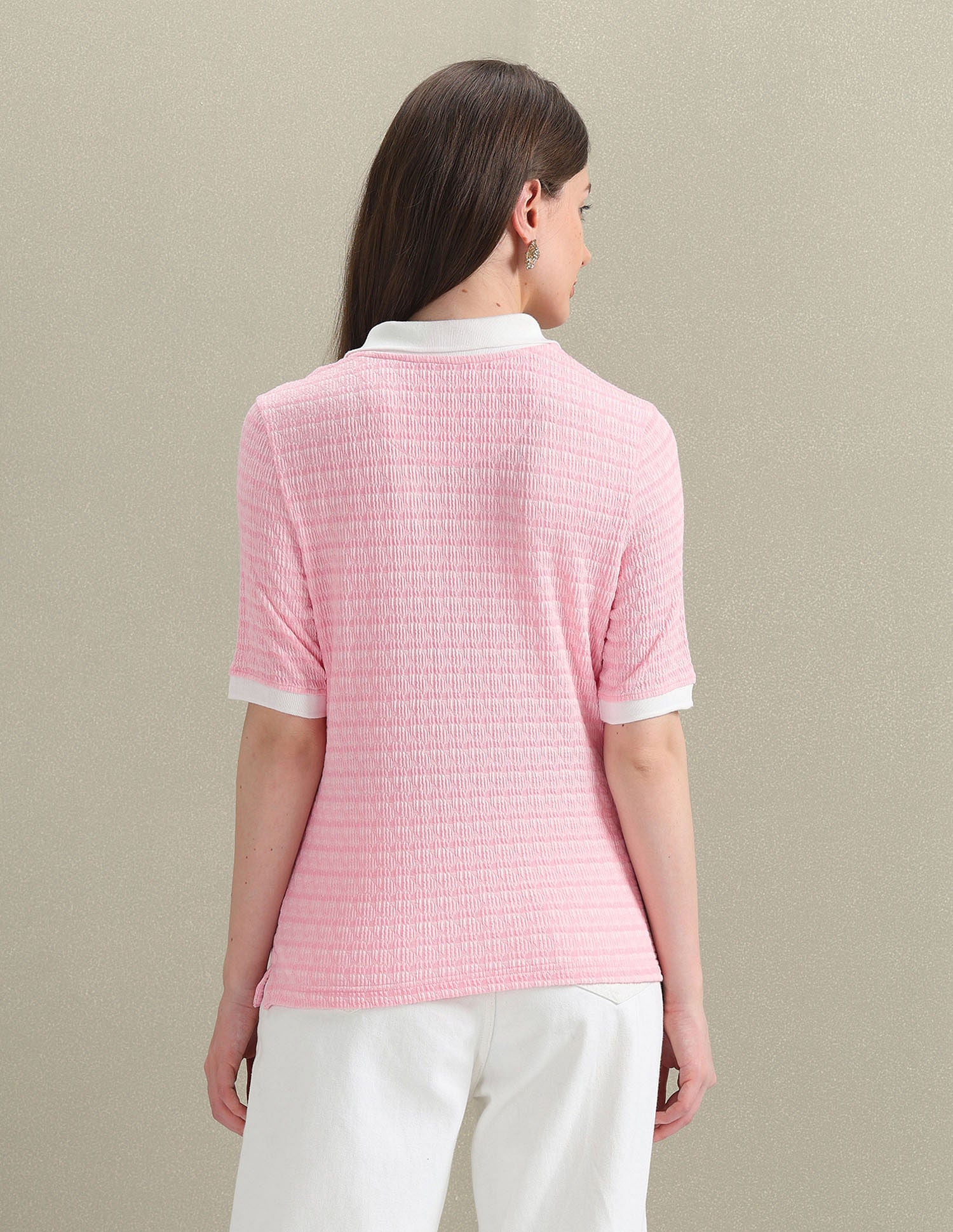 Open Placket Textured Polo Shirt - Image 5