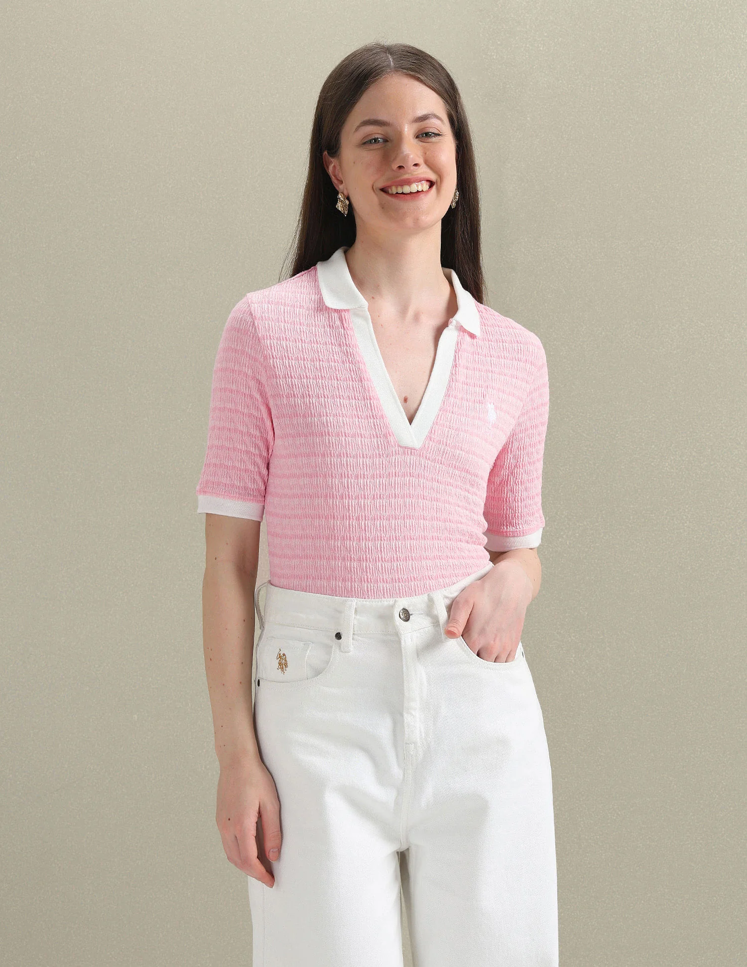 Open Placket Textured Polo Shirt - Image 6