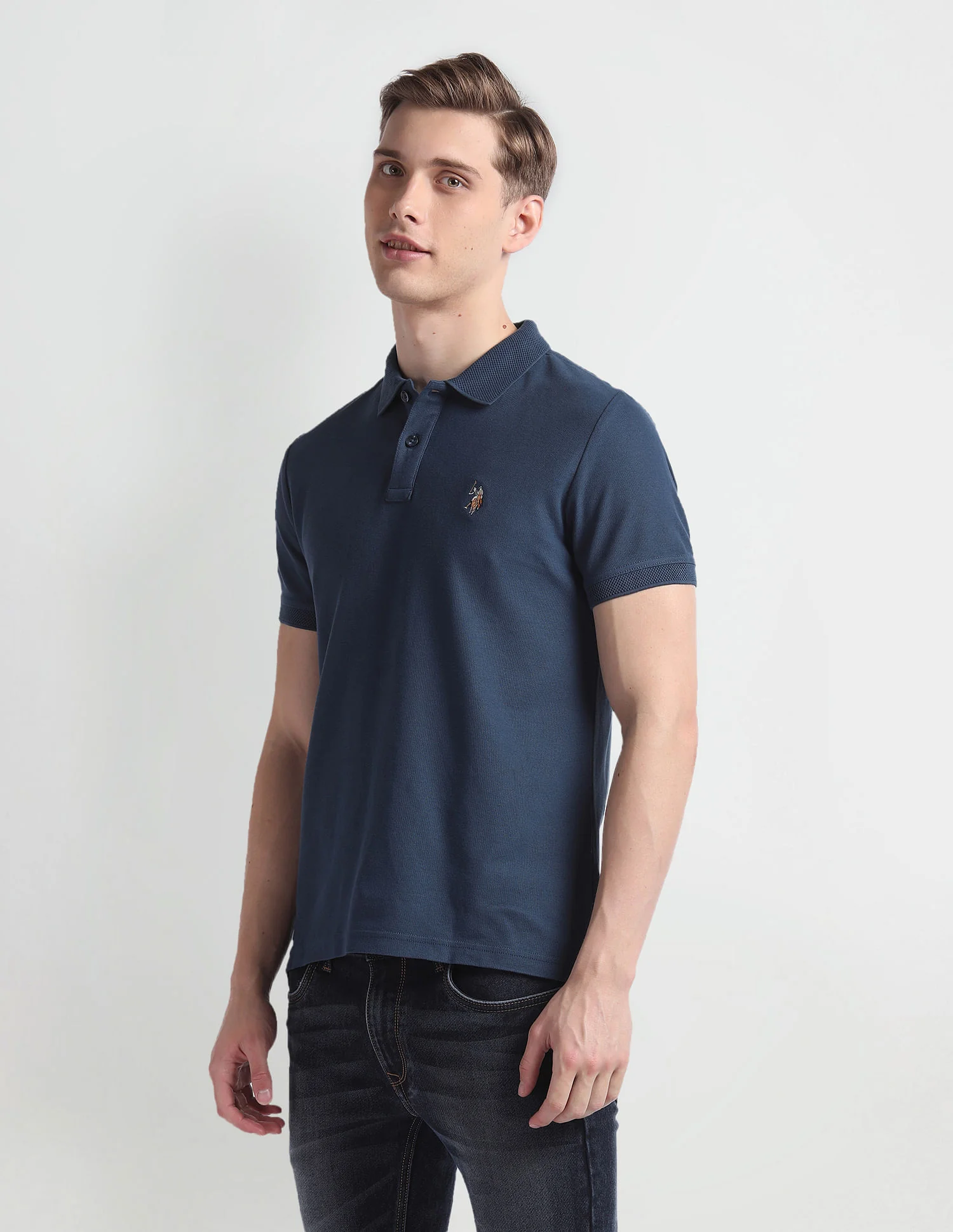 Patterned Collar Cotton Polo Shirt