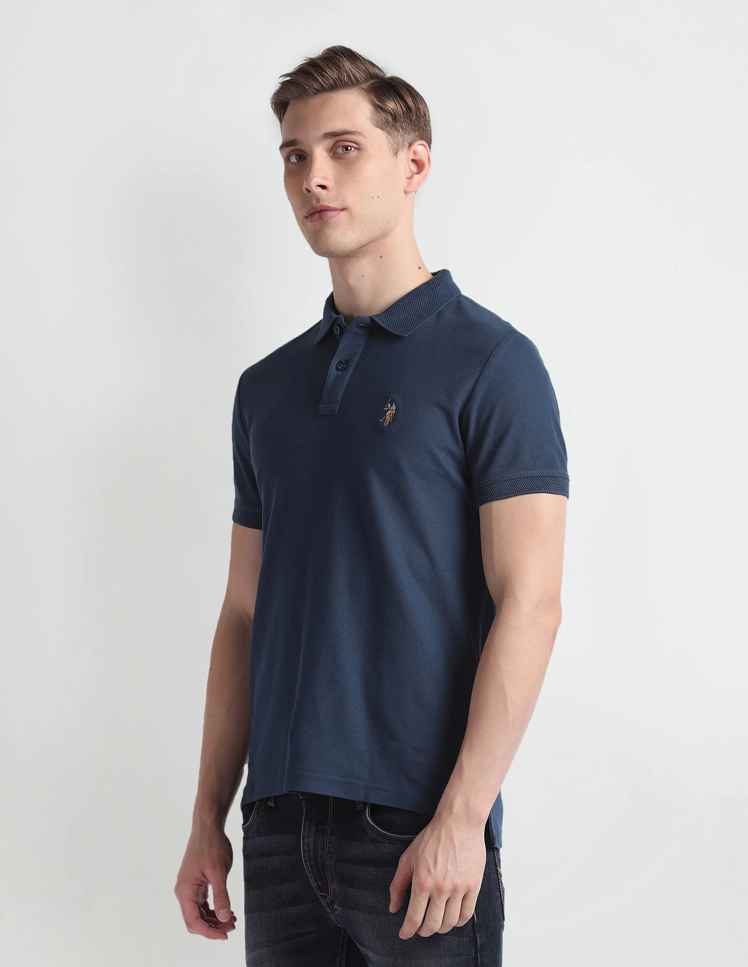 Patterned Collar Cotton Polo Shirt - Image 4