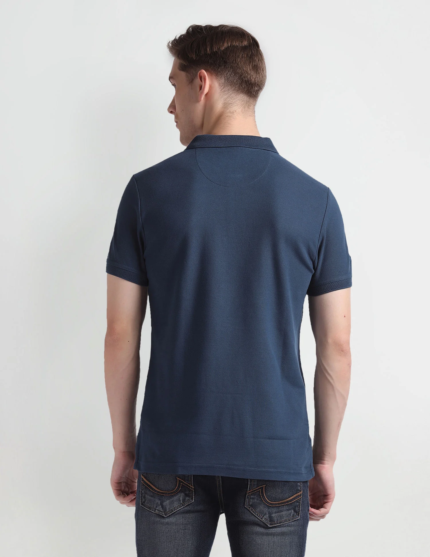Patterned Collar Cotton Polo Shirt - Image 5