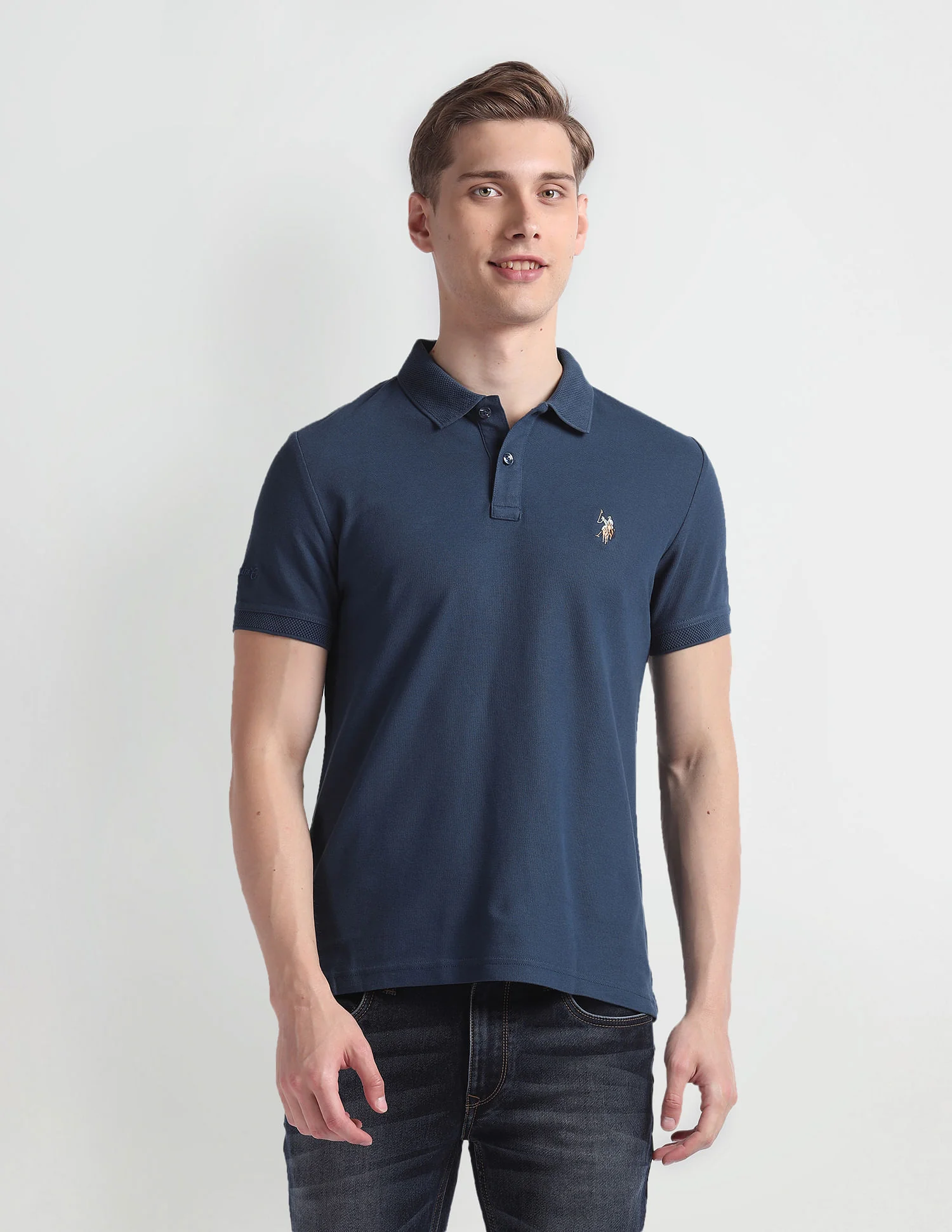 Patterned Collar Cotton Polo Shirt - Image 6