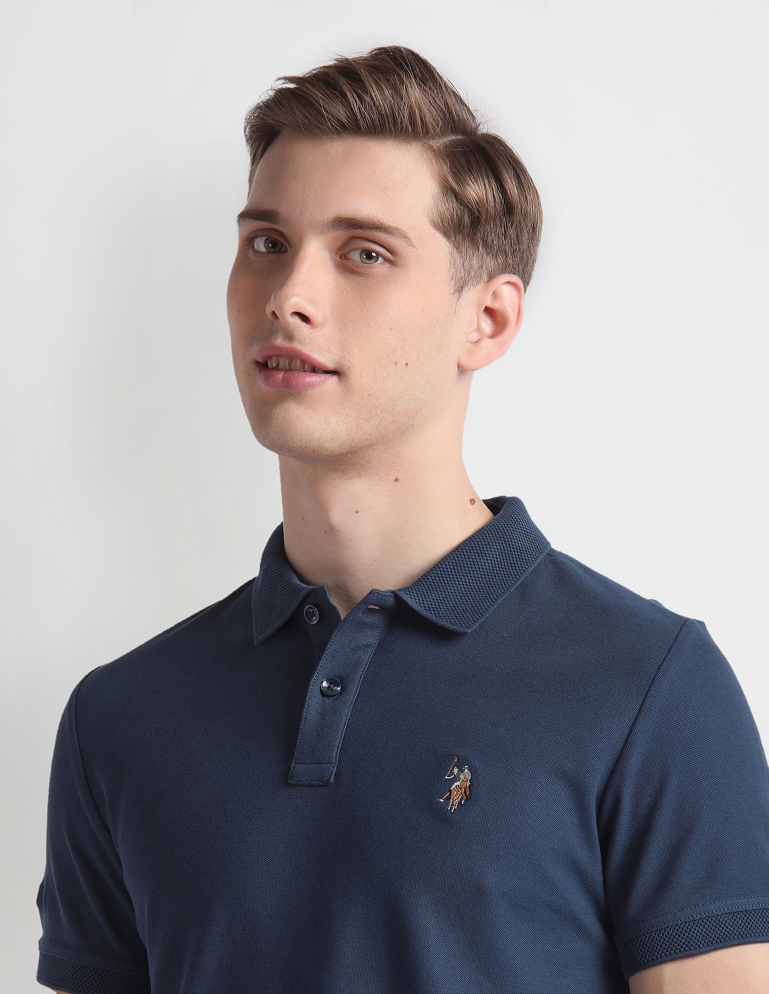 Patterned Collar Cotton Polo Shirt - Image 7