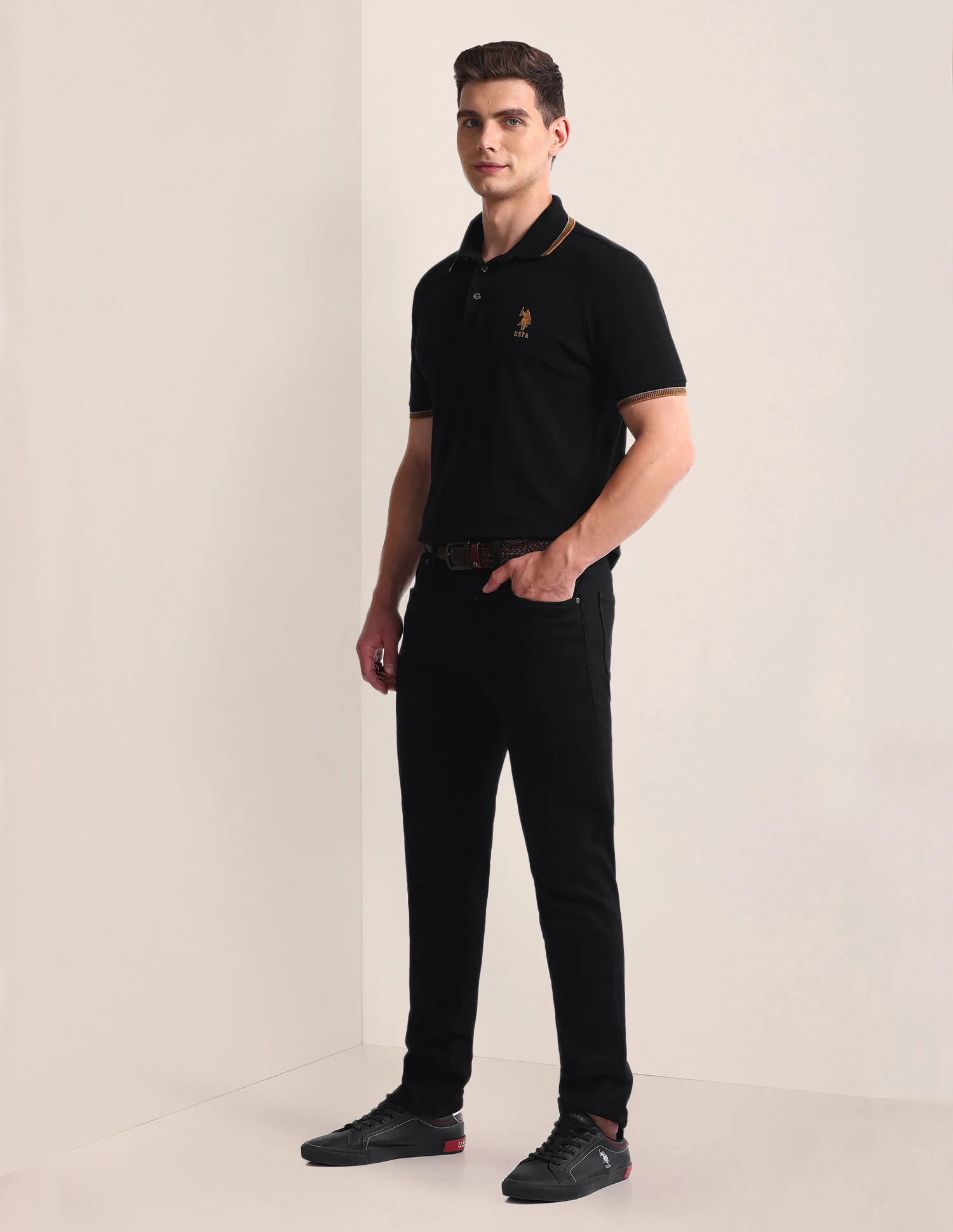 Patterned Collar Slim Fit Polo Shirt - Image 3
