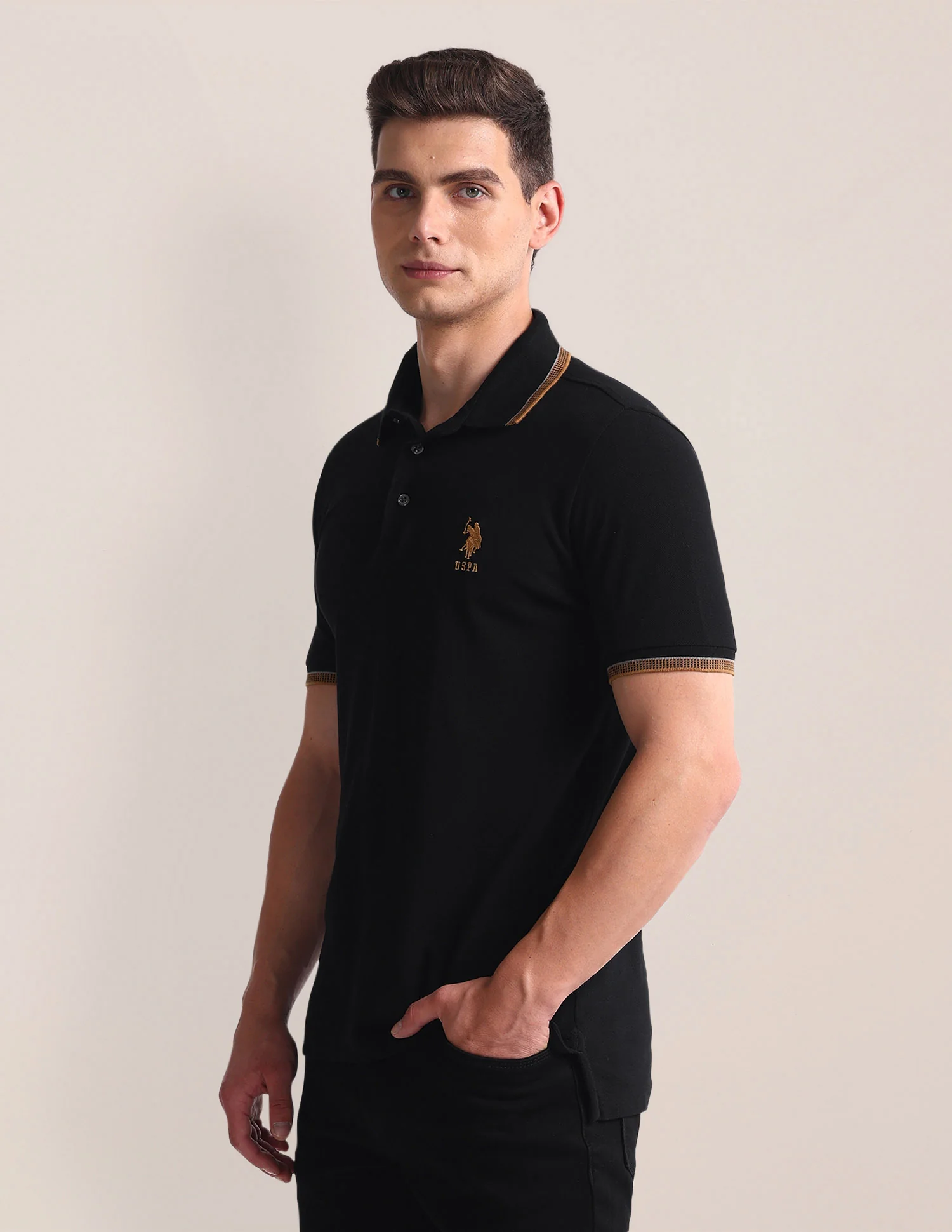 Patterned Collar Slim Fit Polo Shirt - Image 4