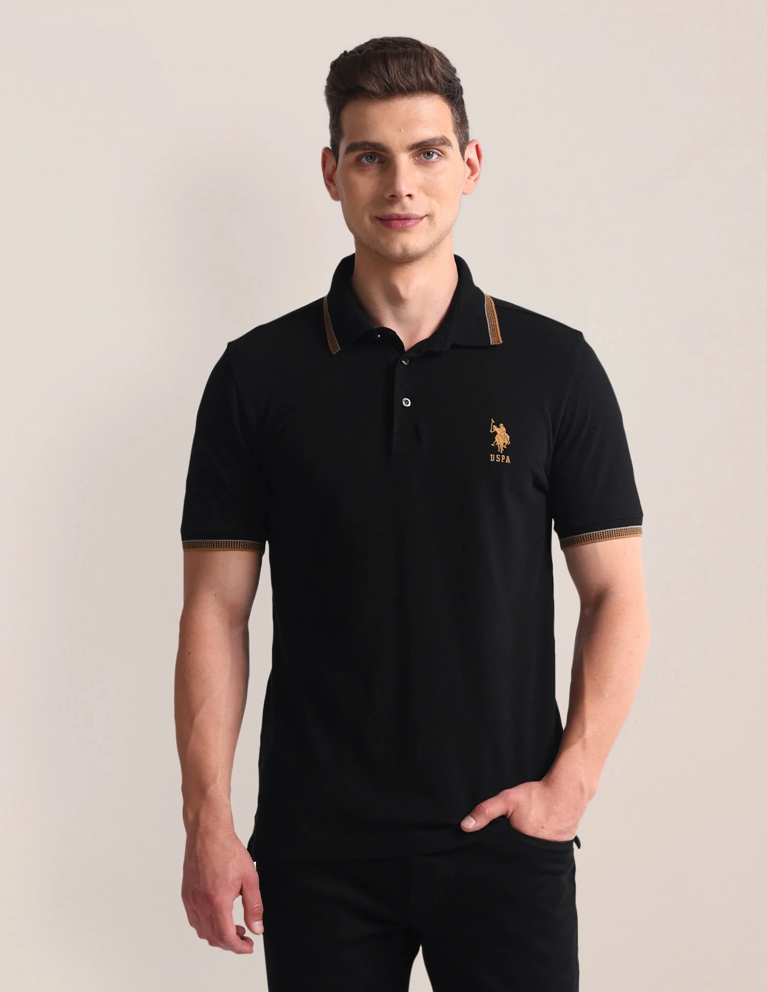Patterned Collar Slim Fit Polo Shirt - Image 6