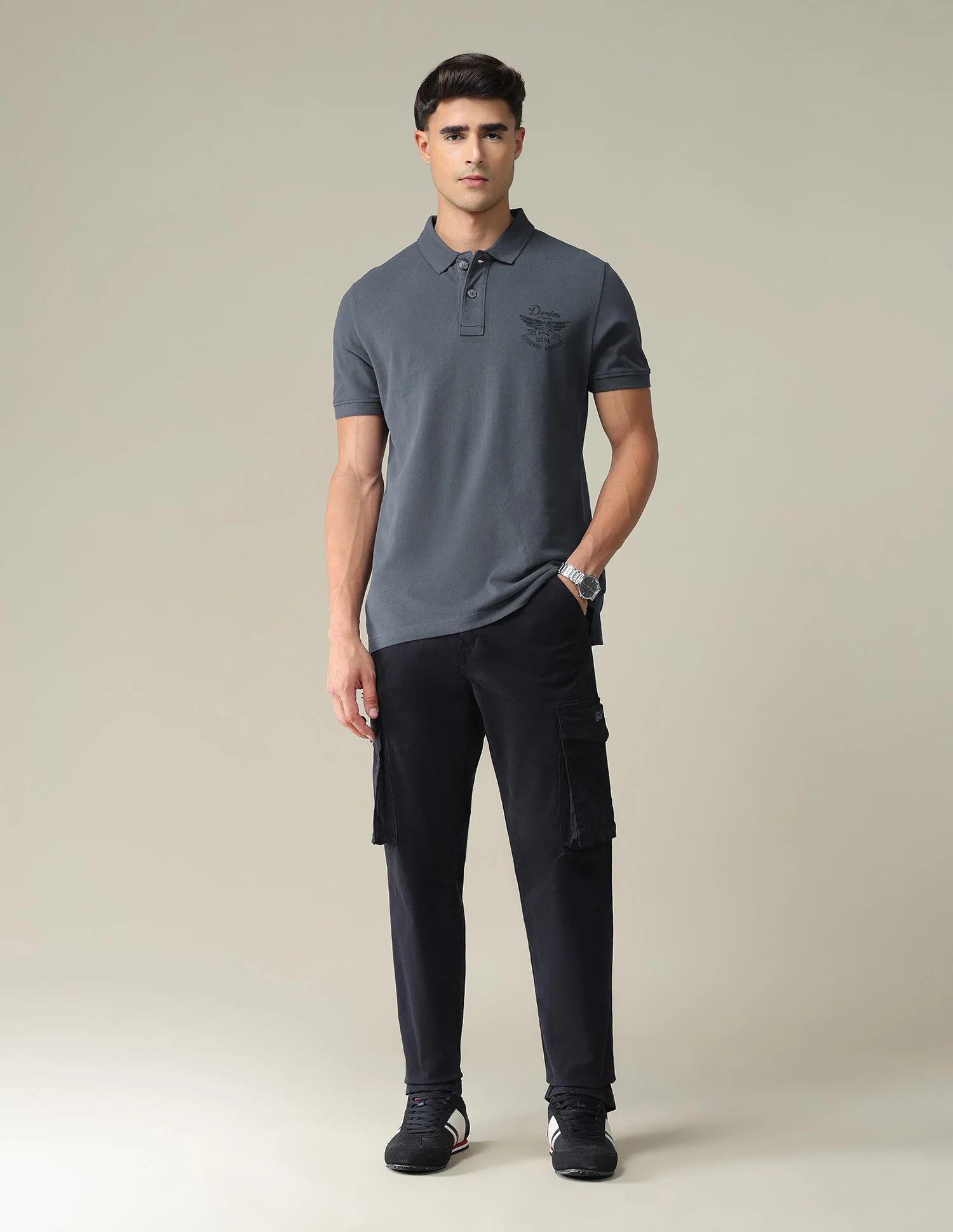 Placement Print Cotton Polo Shirt - Image 3