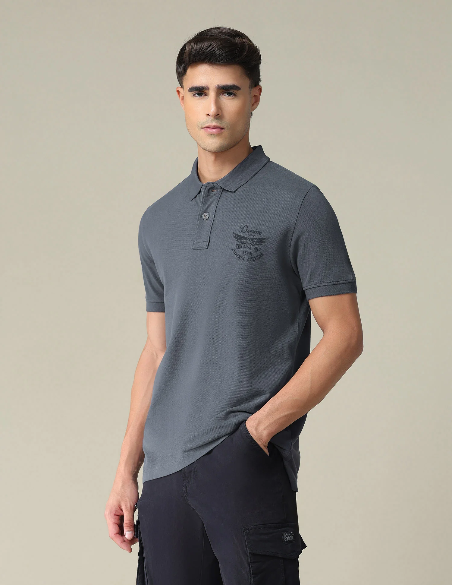 Placement Print Cotton Polo Shirt - Image 4