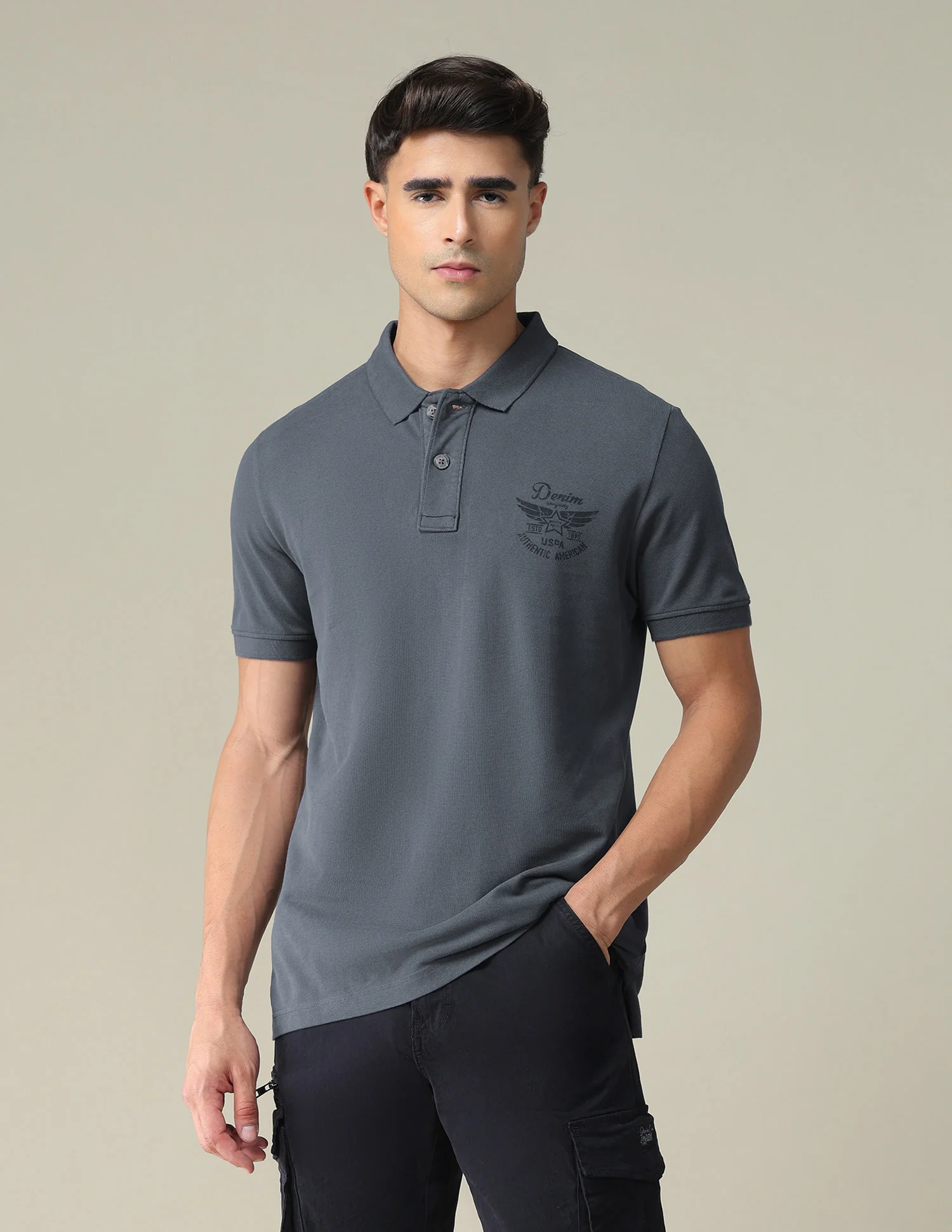 Placement Print Cotton Polo Shirt - Image 6