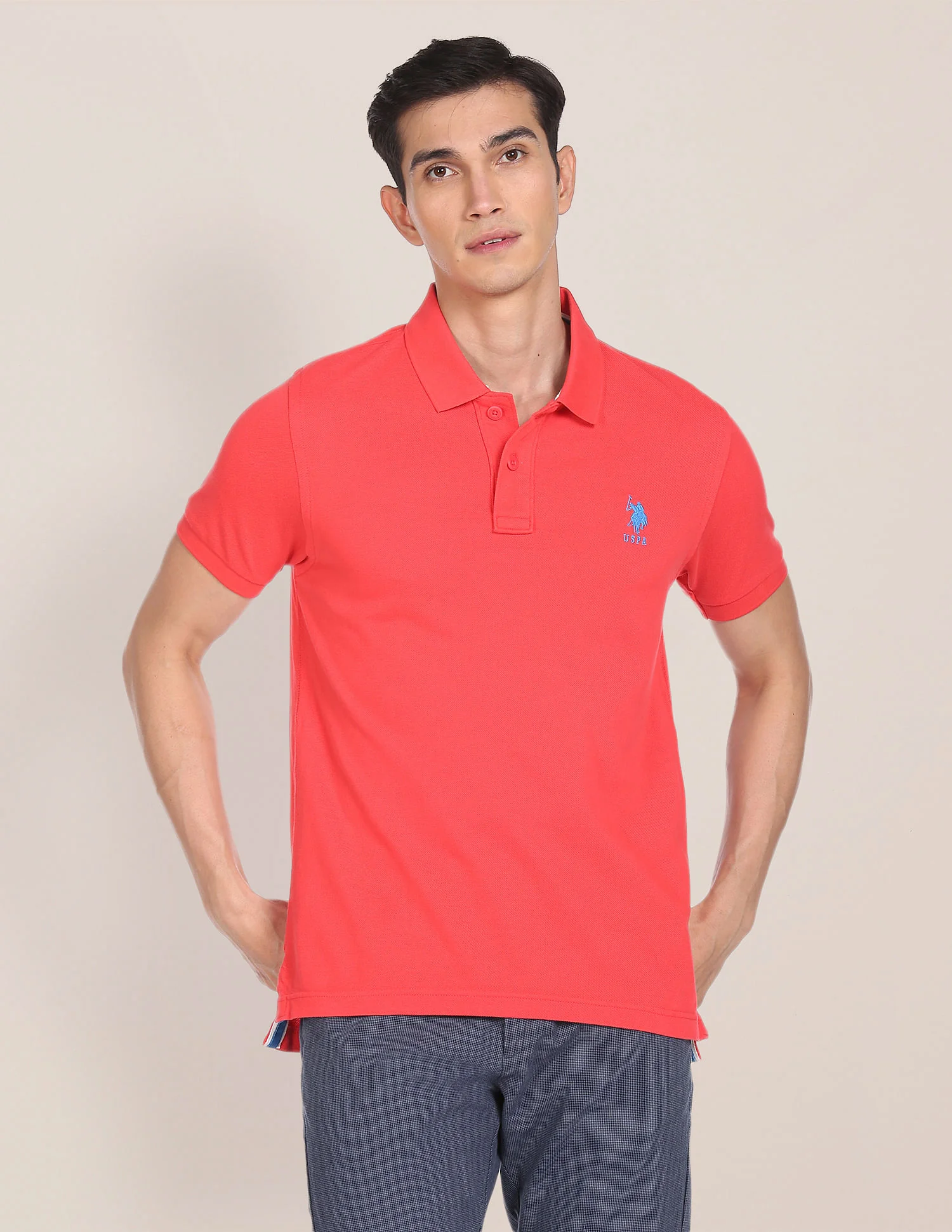 Ribbed Collar Solid Polo Shirt
