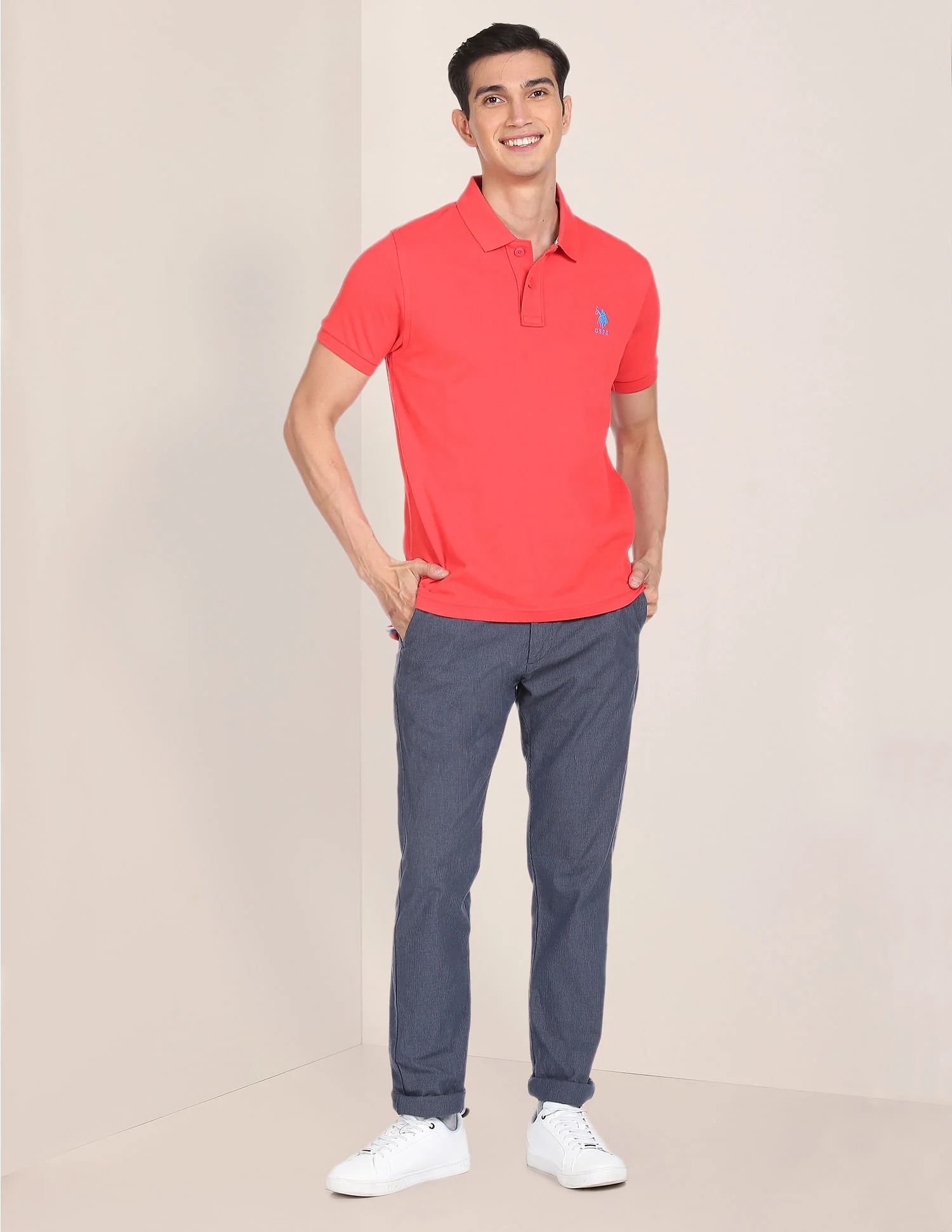Ribbed Collar Solid Polo Shirt - Image 3