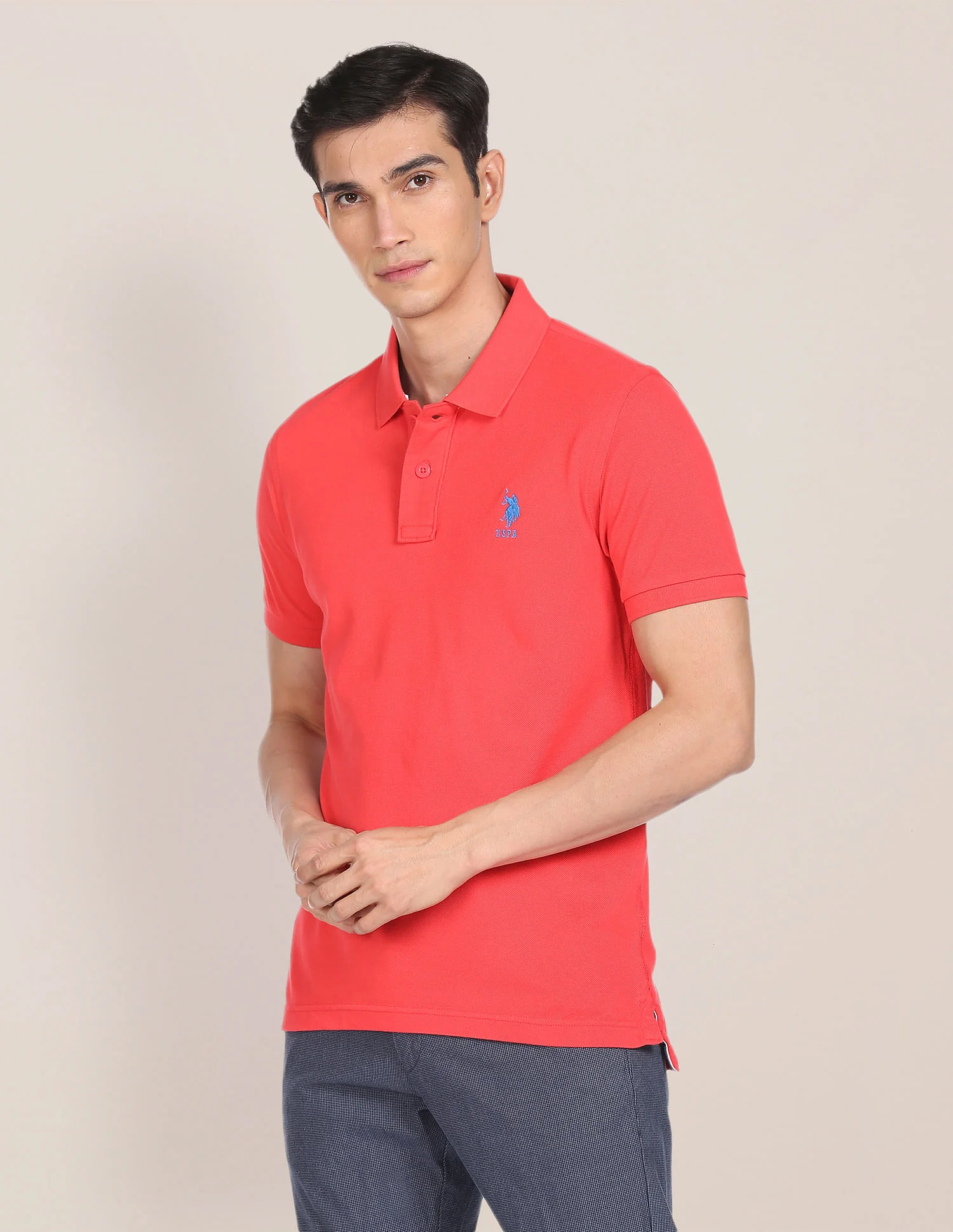 Ribbed Collar Solid Polo Shirt - Image 4