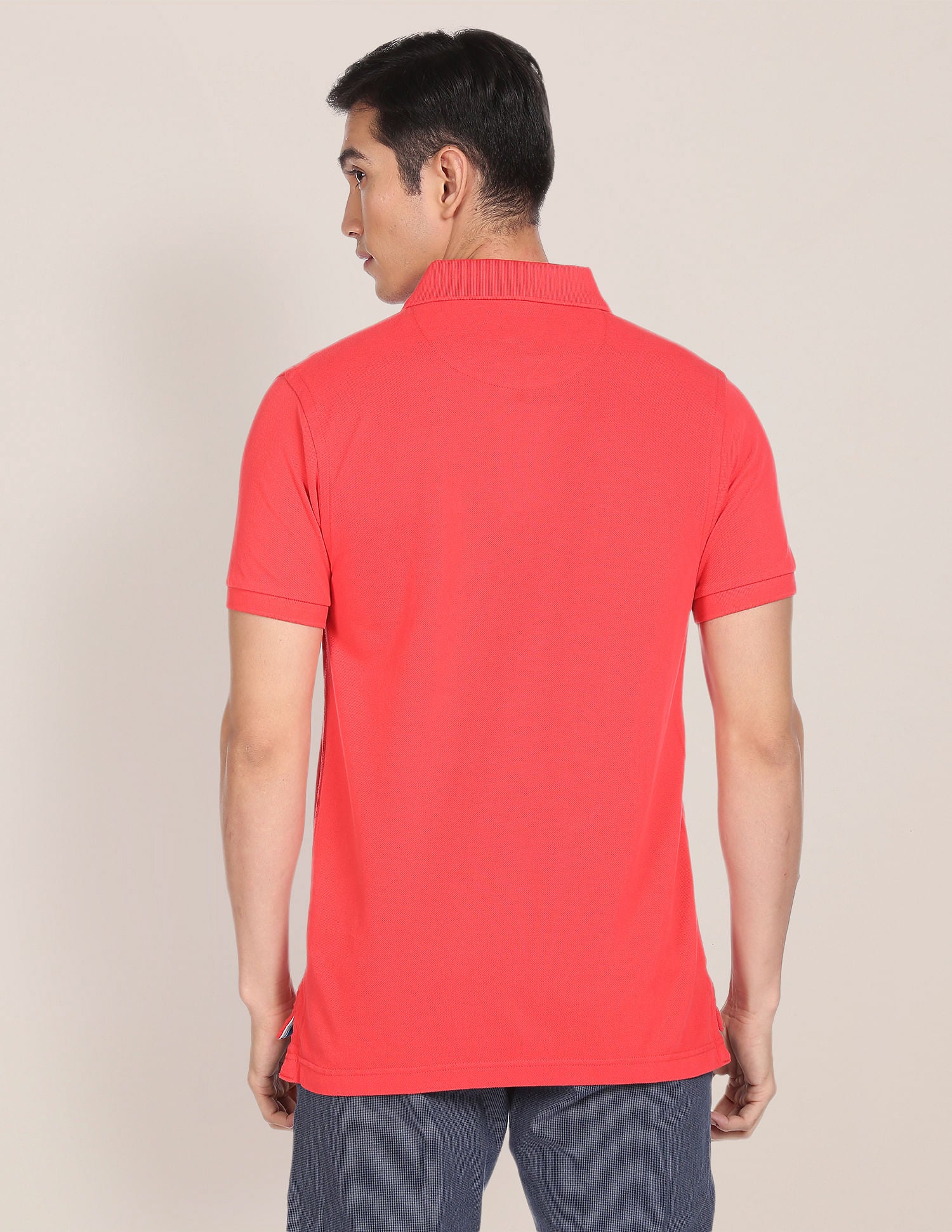 Ribbed Collar Solid Polo Shirt - Image 5