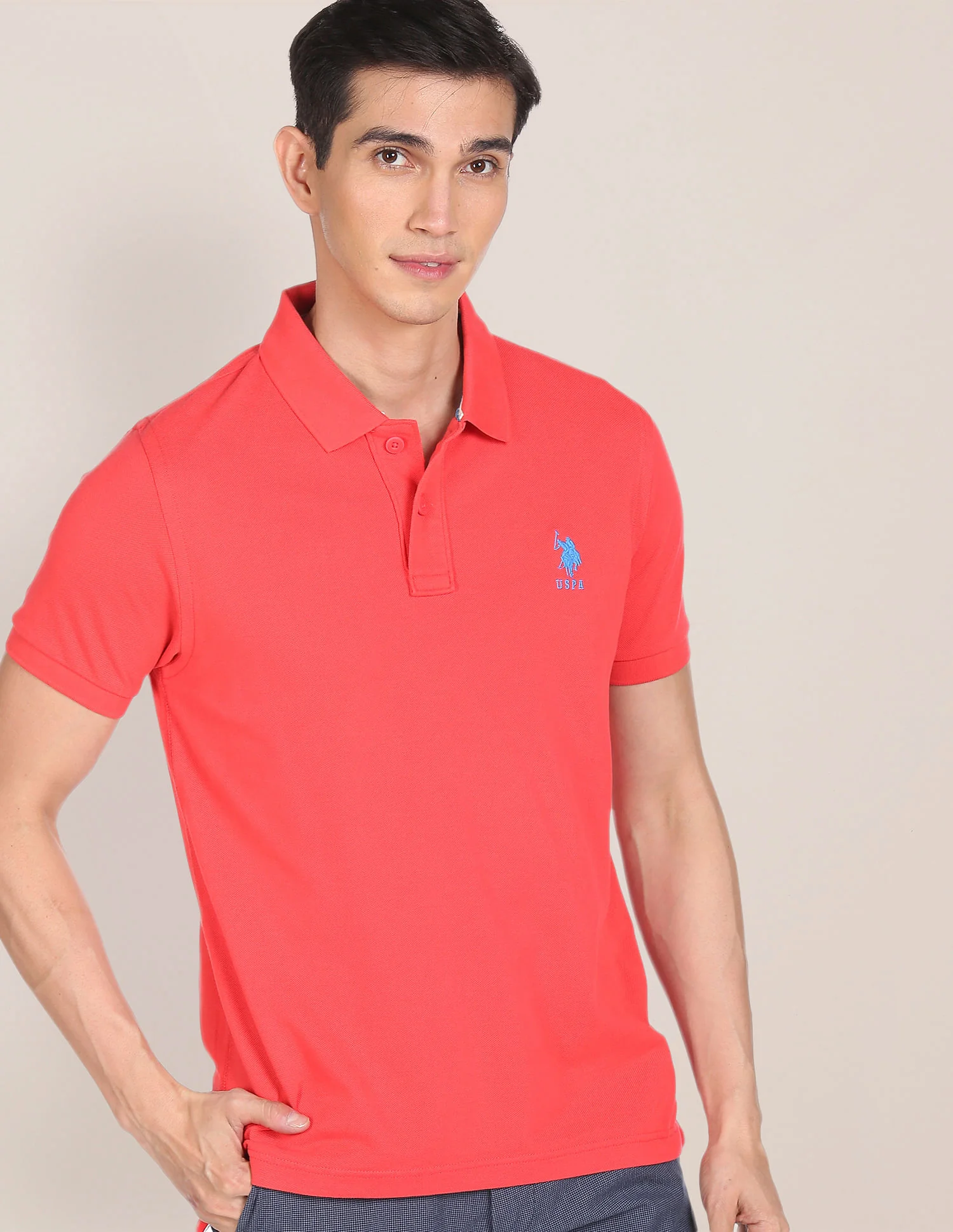 Ribbed Collar Solid Polo Shirt - Image 6