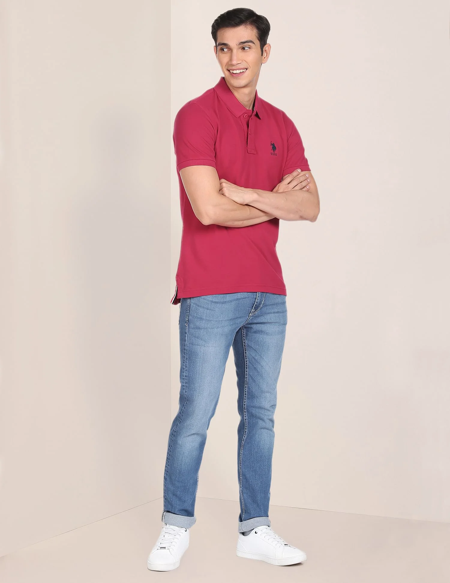 Ribbed Collar Solid Polo Shirt - Image 3
