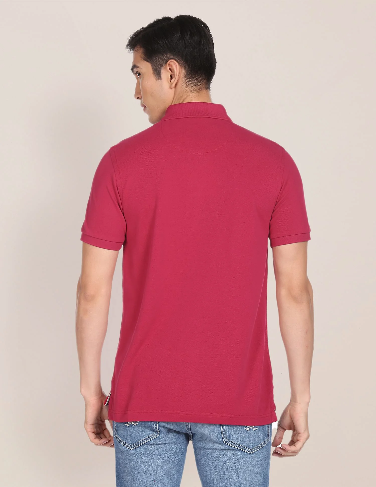 Ribbed Collar Solid Polo Shirt - Image 5
