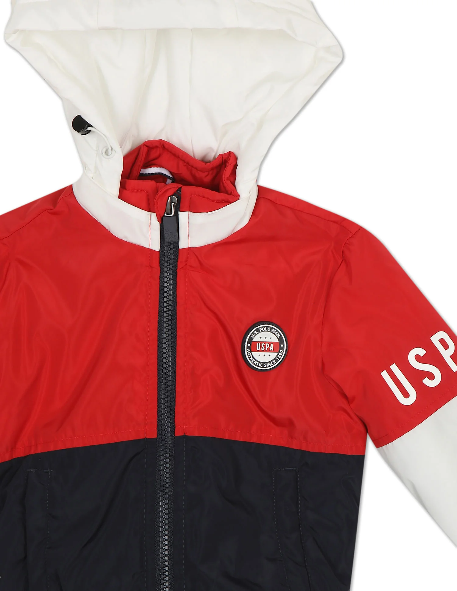 Red And Colour Block Hooded Jacket - Image 4