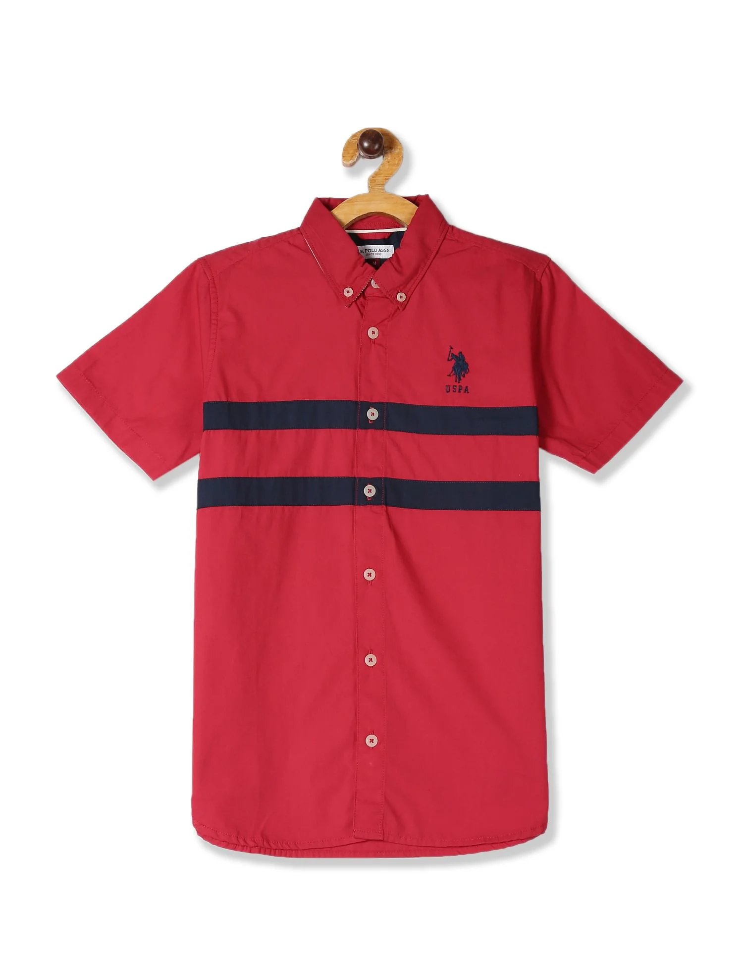 Red Boys Striped Panel Cotton Shirt