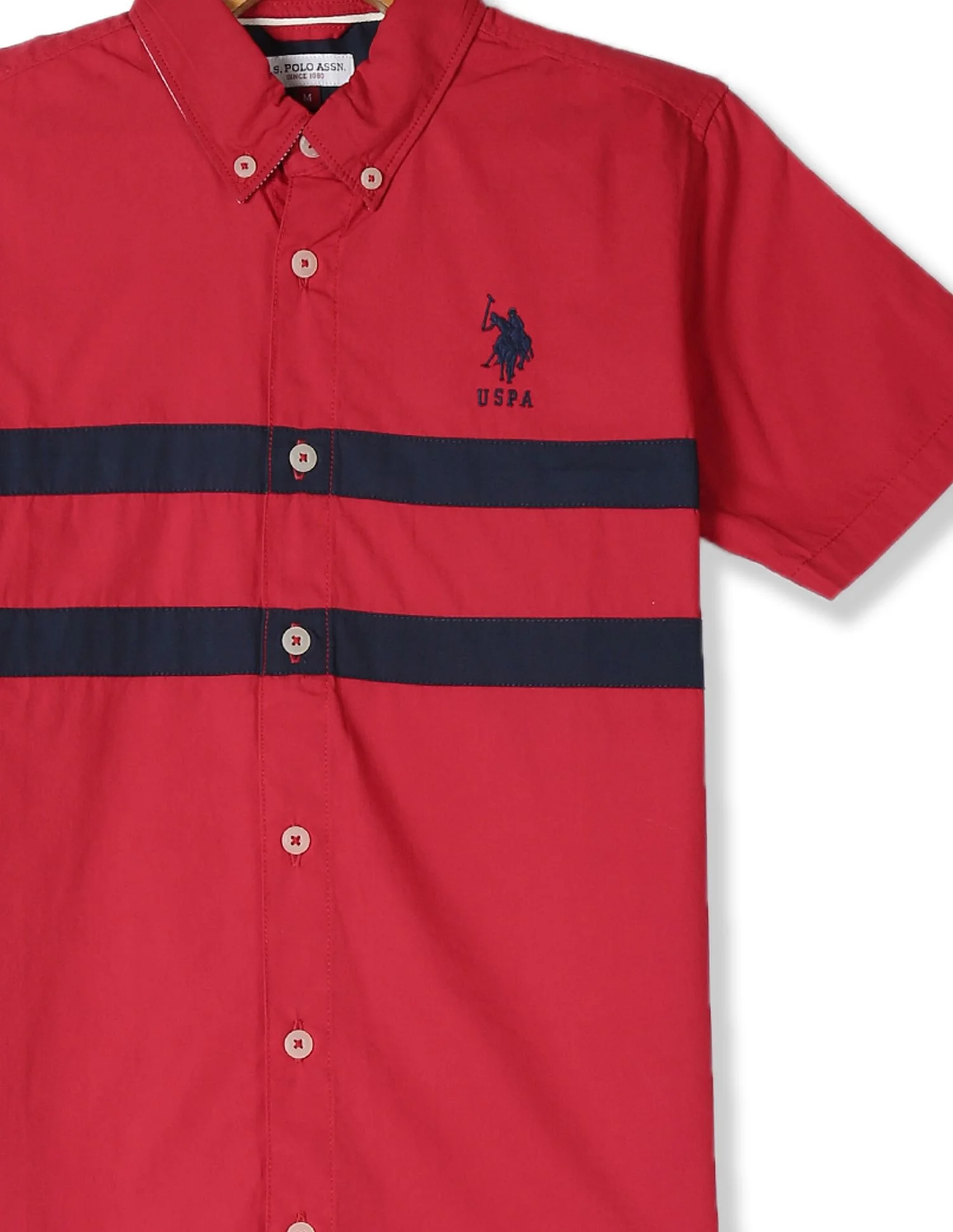 Red Boys Striped Panel Cotton Shirt - Image 3