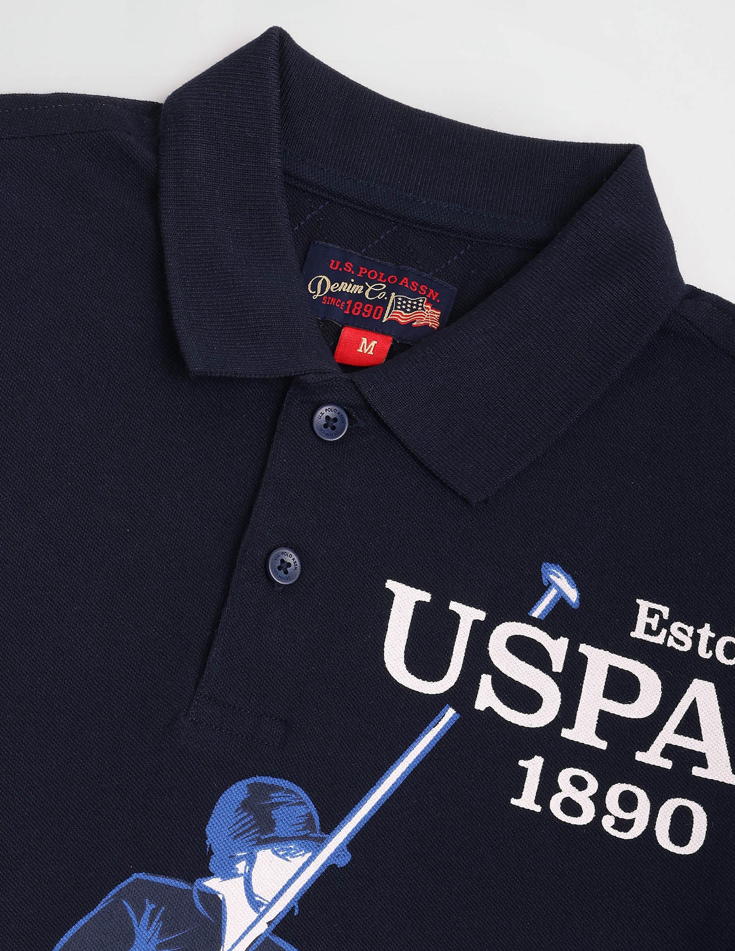 Ribbed Collar Brand Print Polo Shirt - Image 2