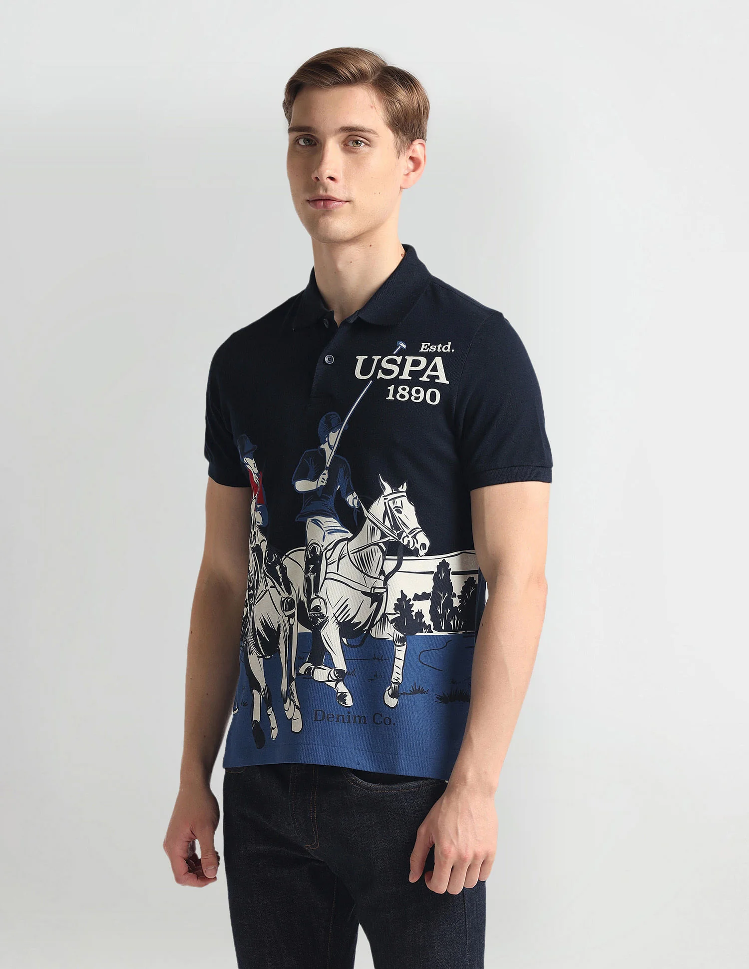 Ribbed Collar Brand Print Polo Shirt - Image 4