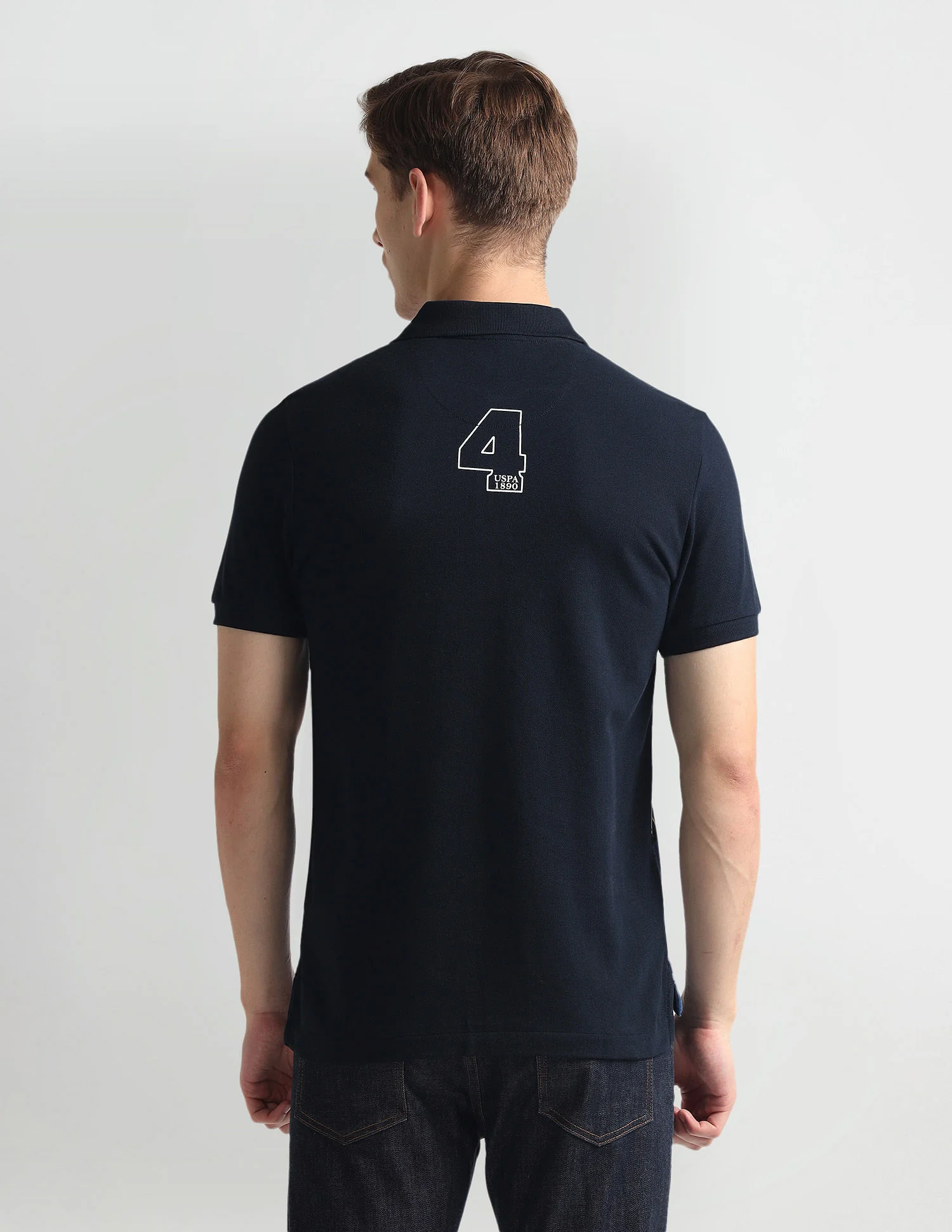 Ribbed Collar Brand Print Polo Shirt - Image 5