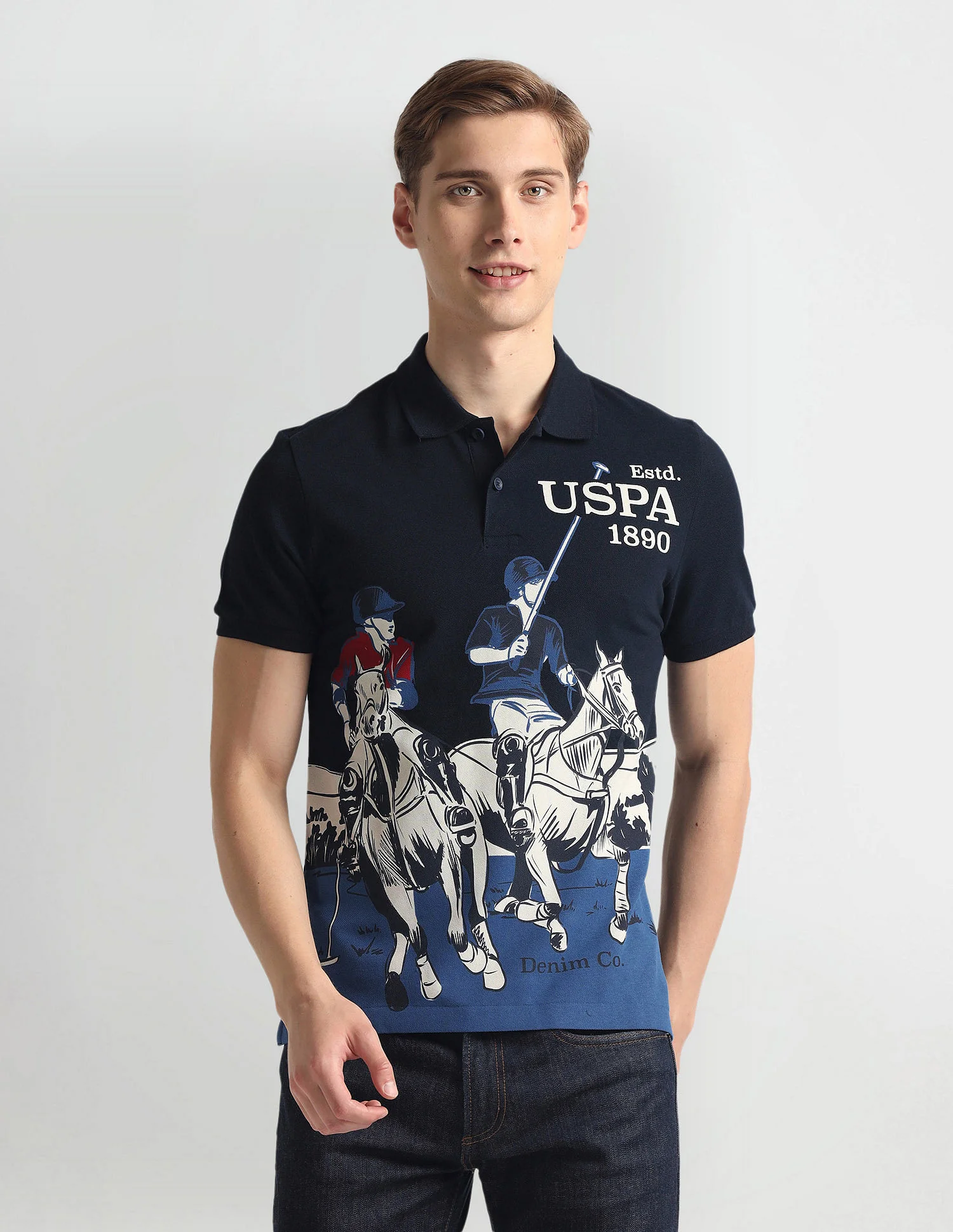 Ribbed Collar Brand Print Polo Shirt - Image 6