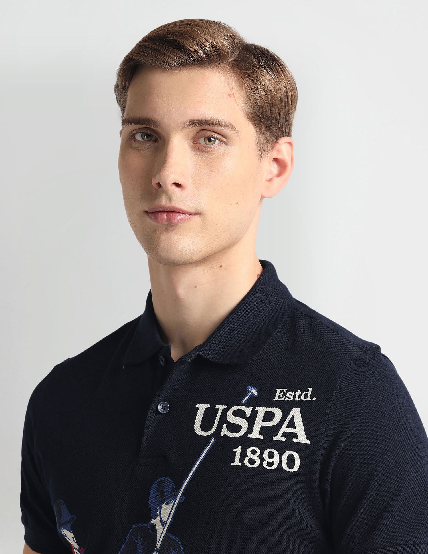 Ribbed Collar Brand Print Polo Shirt - Image 7