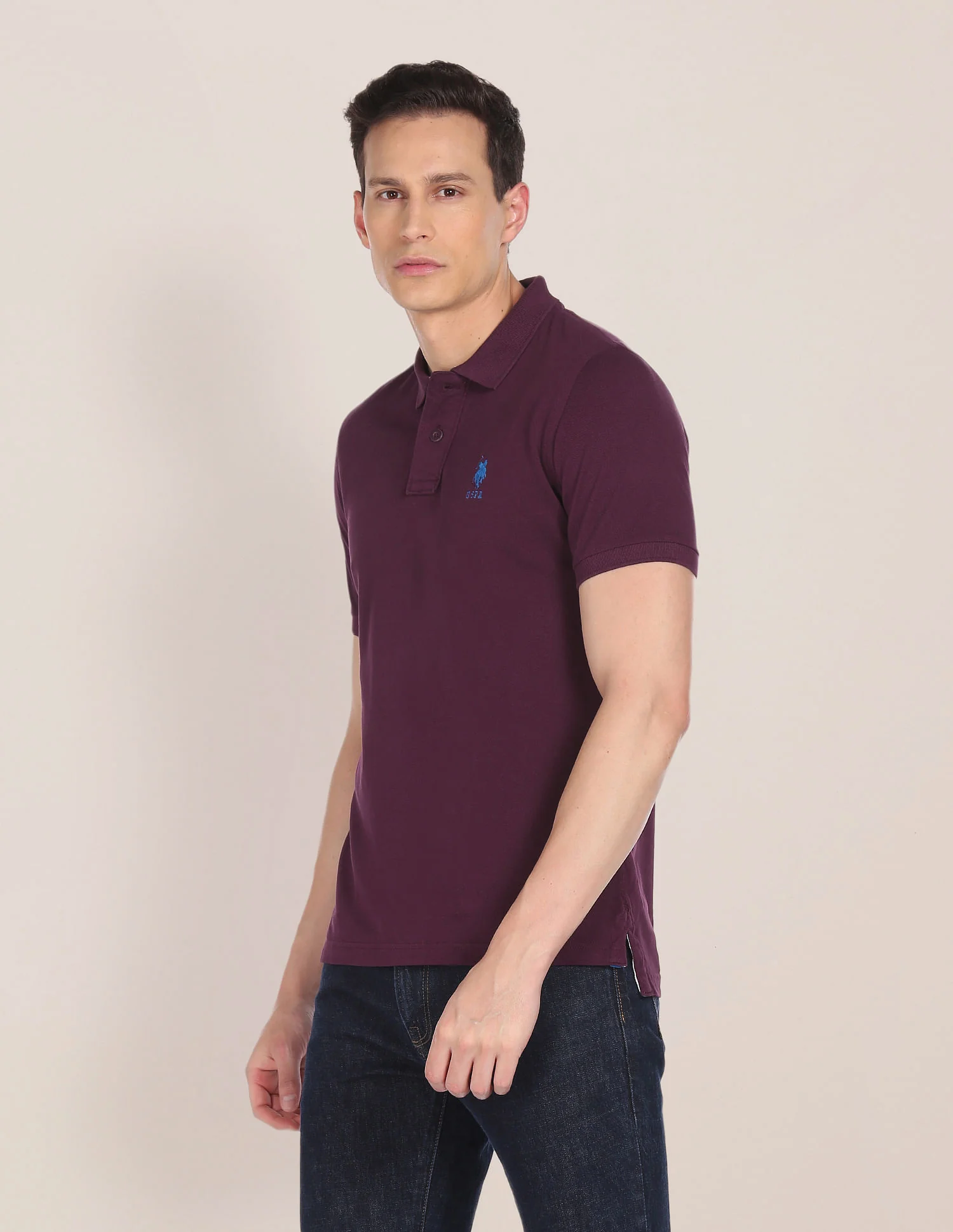 Ribbed Collar Solid Polo Shirt