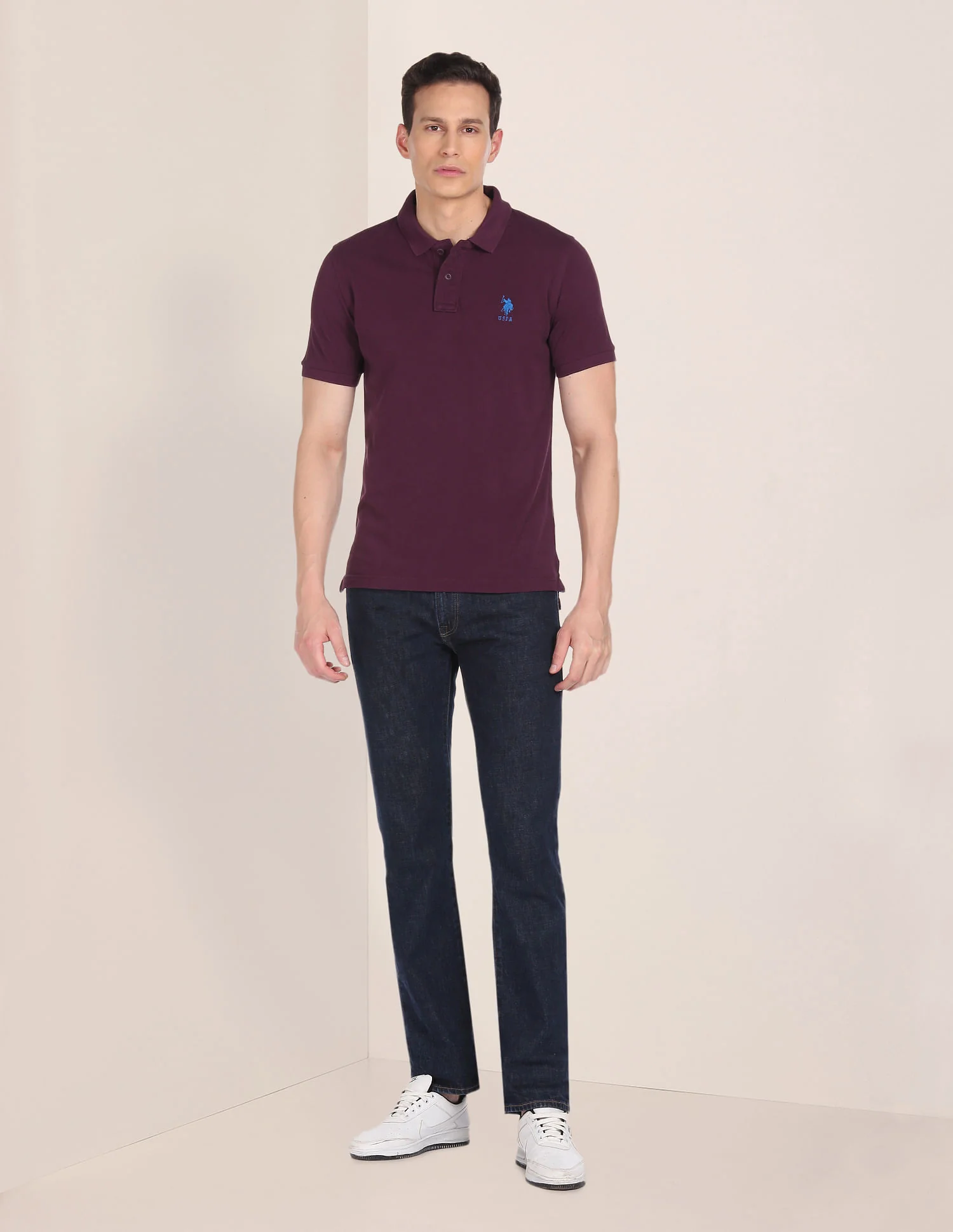 Ribbed Collar Solid Polo Shirt - Image 3