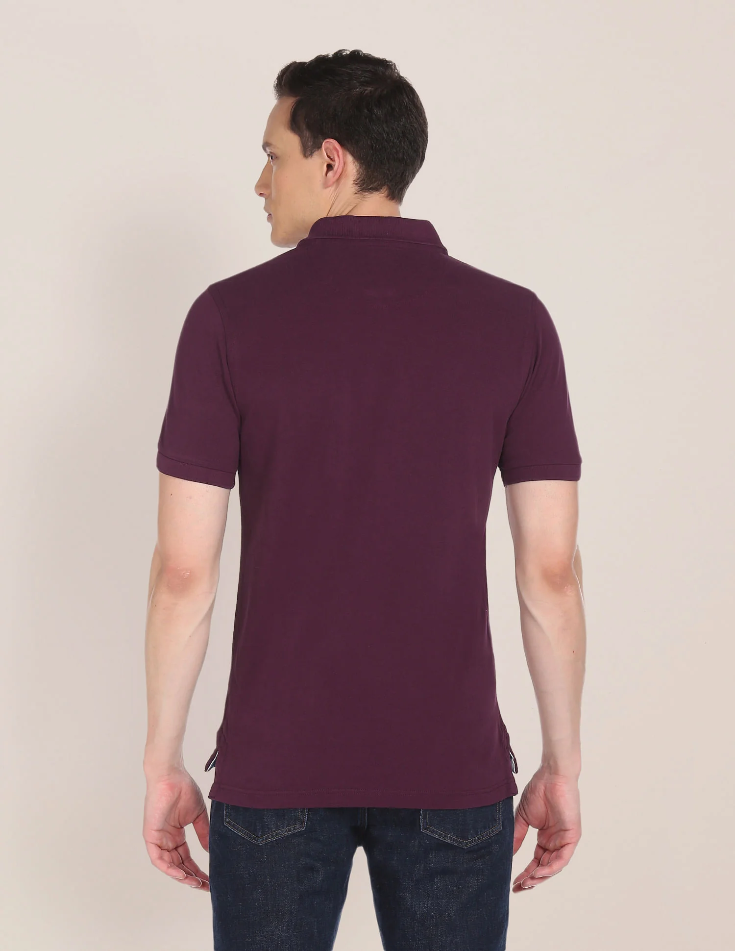 Ribbed Collar Solid Polo Shirt - Image 4