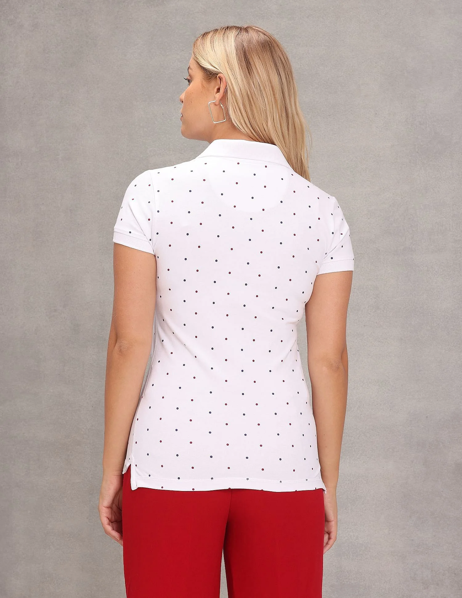 Ribbed Collar Polka Dot Polo Shirt - Image 4