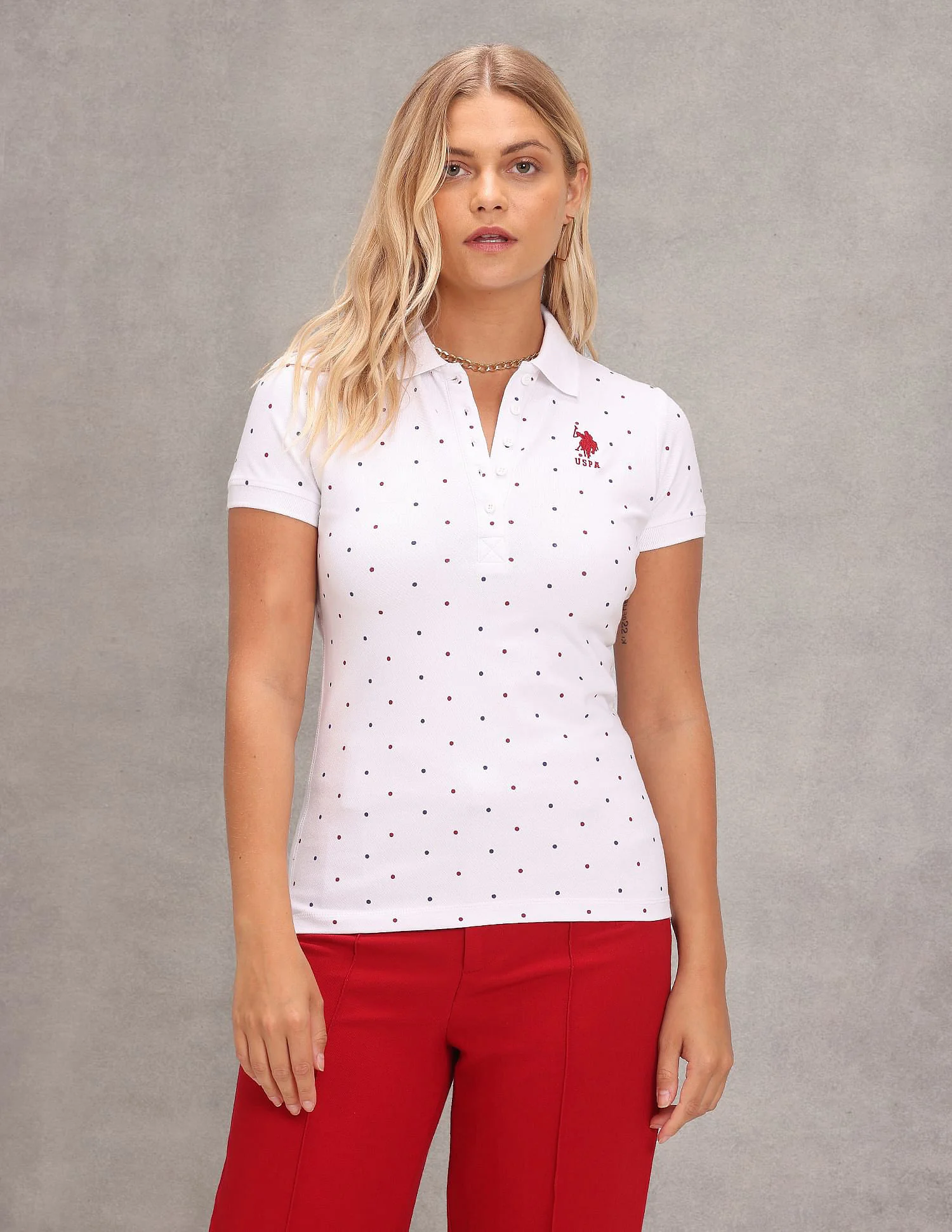 Ribbed Collar Polka Dot Polo Shirt - Image 6