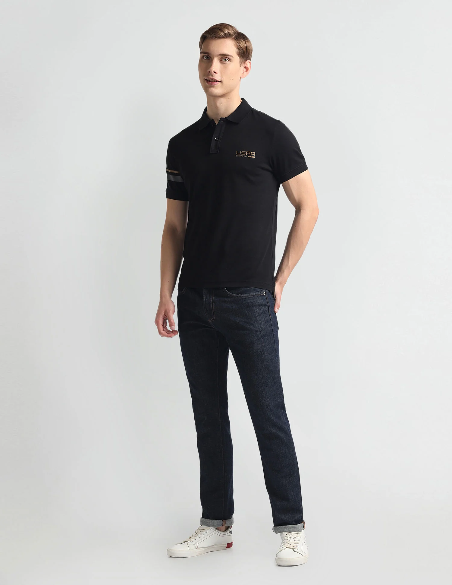 Ribbed Collar Solid Polo Shirt - Image 3