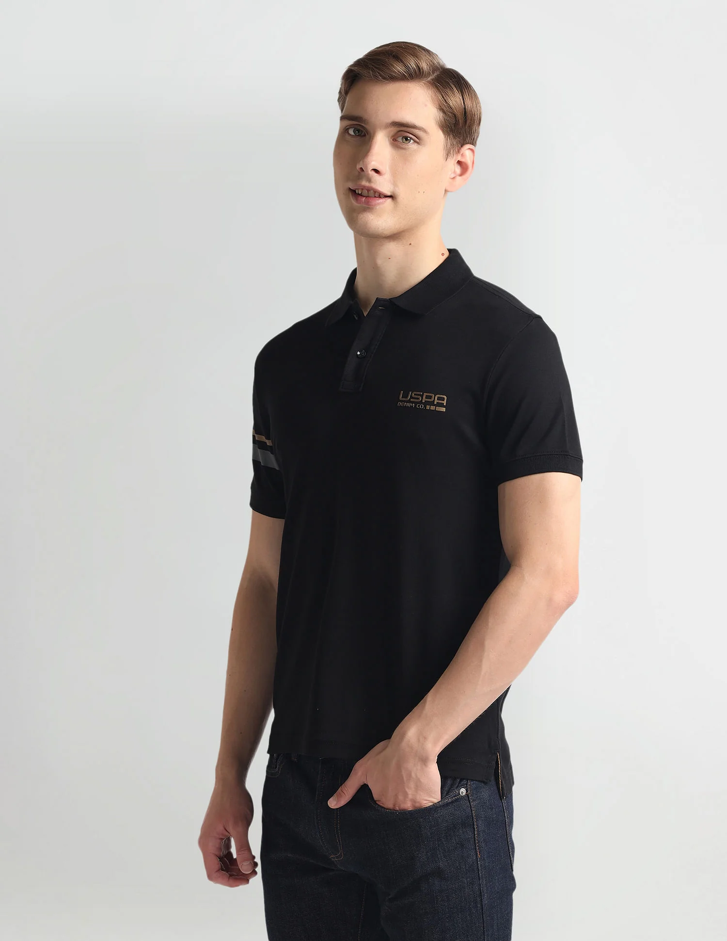 Ribbed Collar Solid Polo Shirt - Image 4