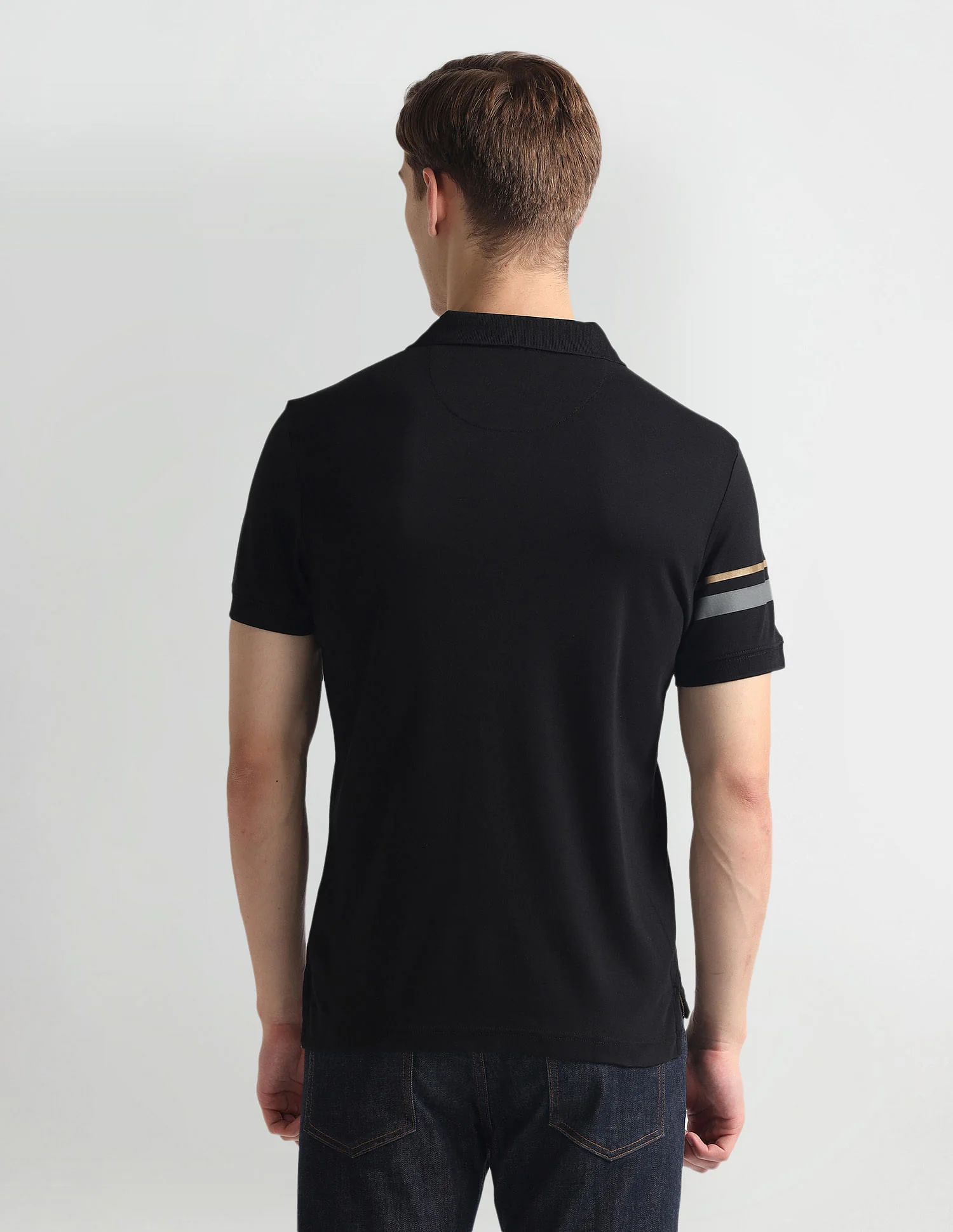 Ribbed Collar Solid Polo Shirt - Image 5