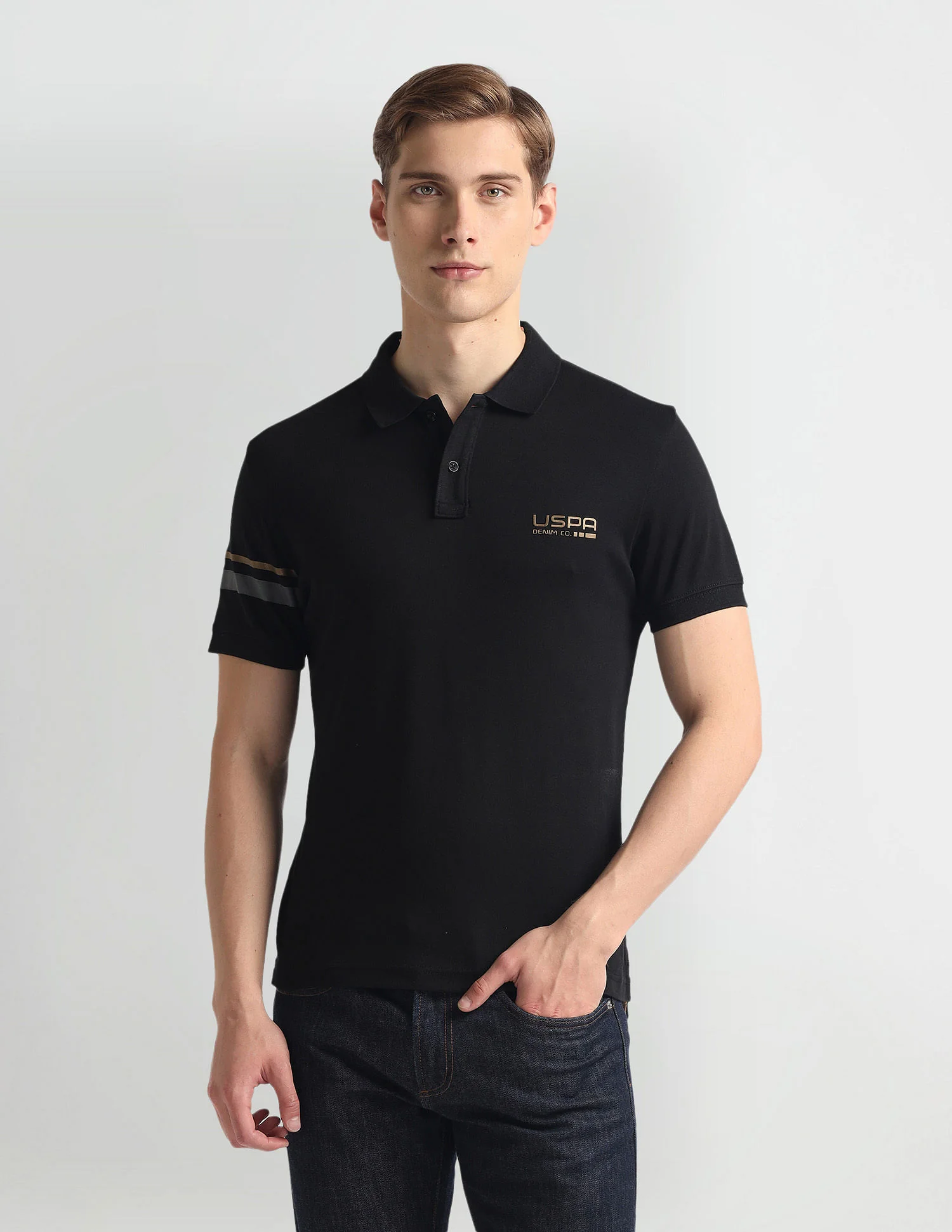 Ribbed Collar Solid Polo Shirt - Image 6