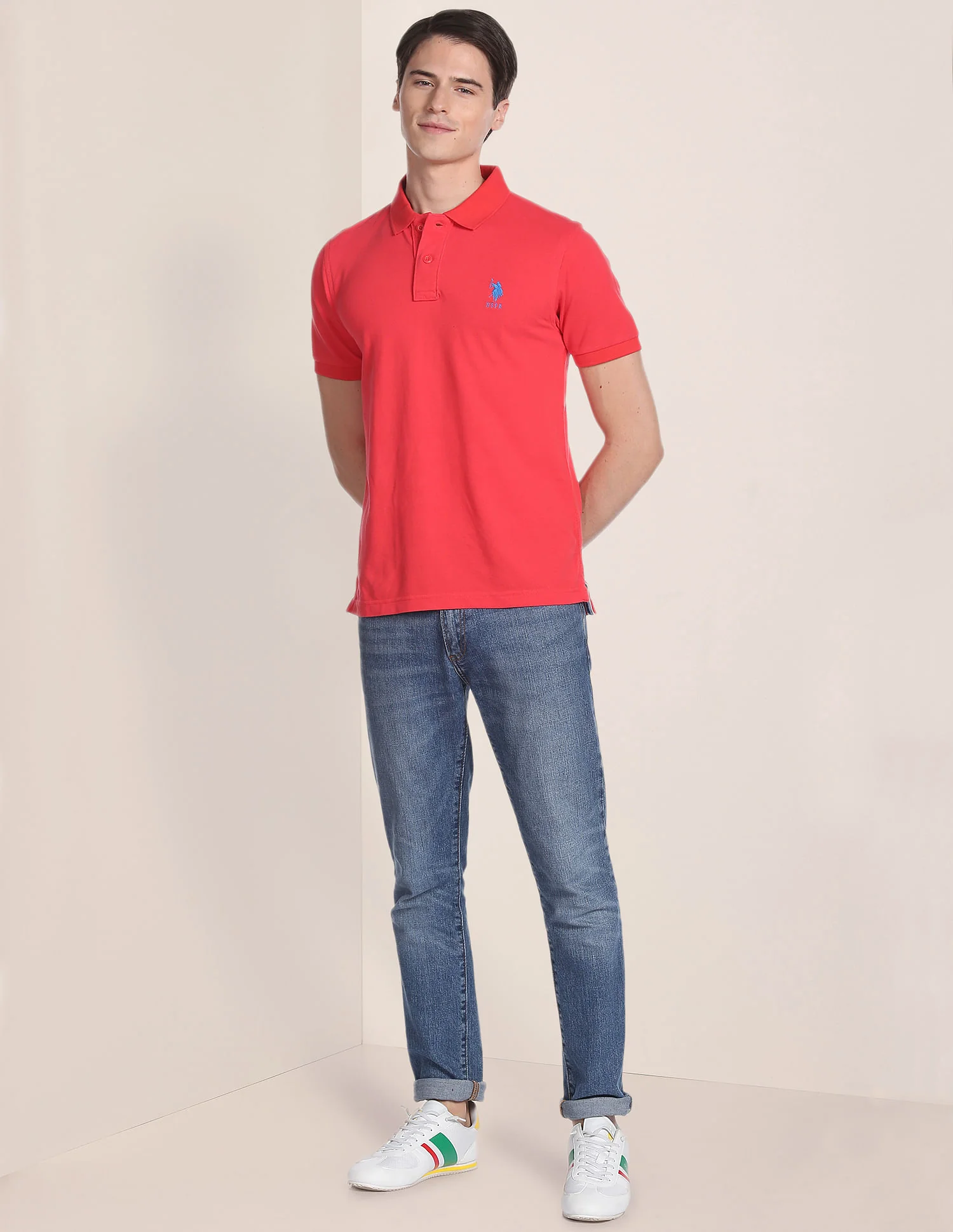 Ribbed Collar Solid Polo Shirt - Image 3