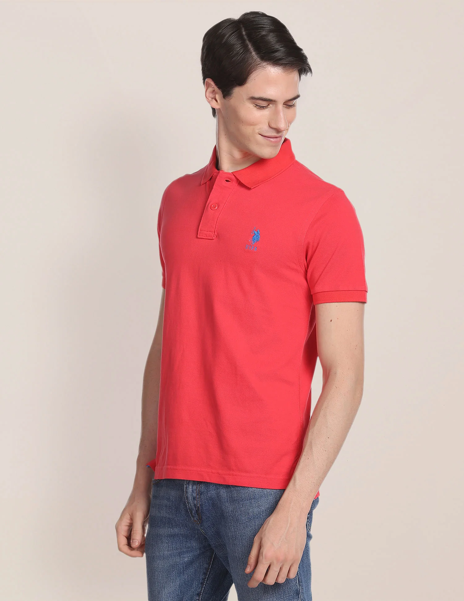 Ribbed Collar Solid Polo Shirt - Image 4