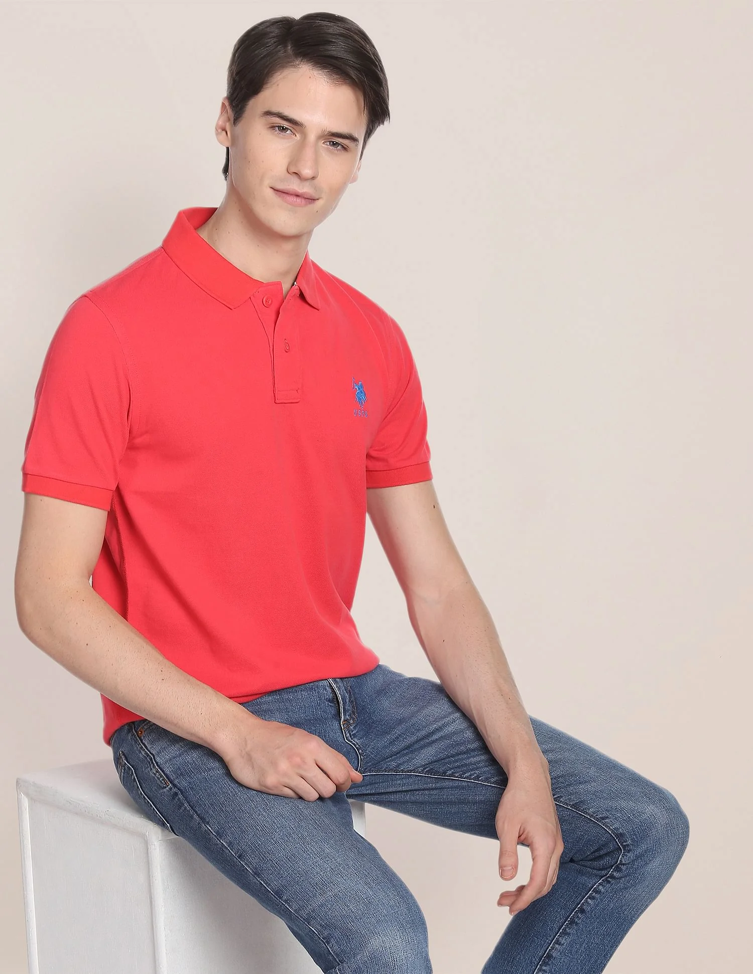 Ribbed Collar Solid Polo Shirt - Image 6